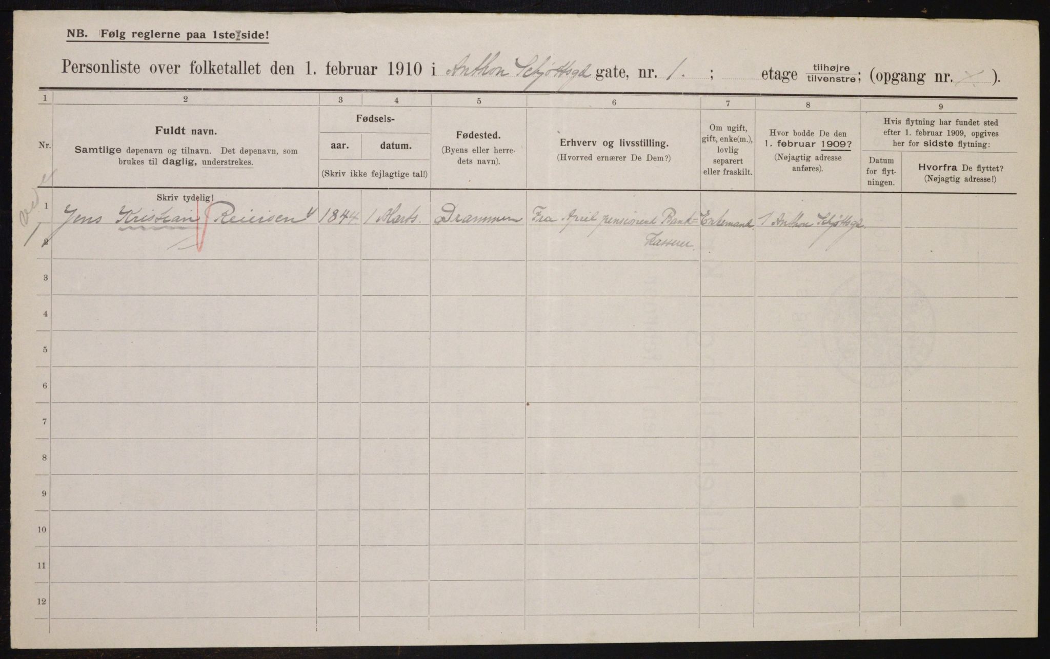 OBA, Municipal Census 1910 for Kristiania, 1910, p. 1190