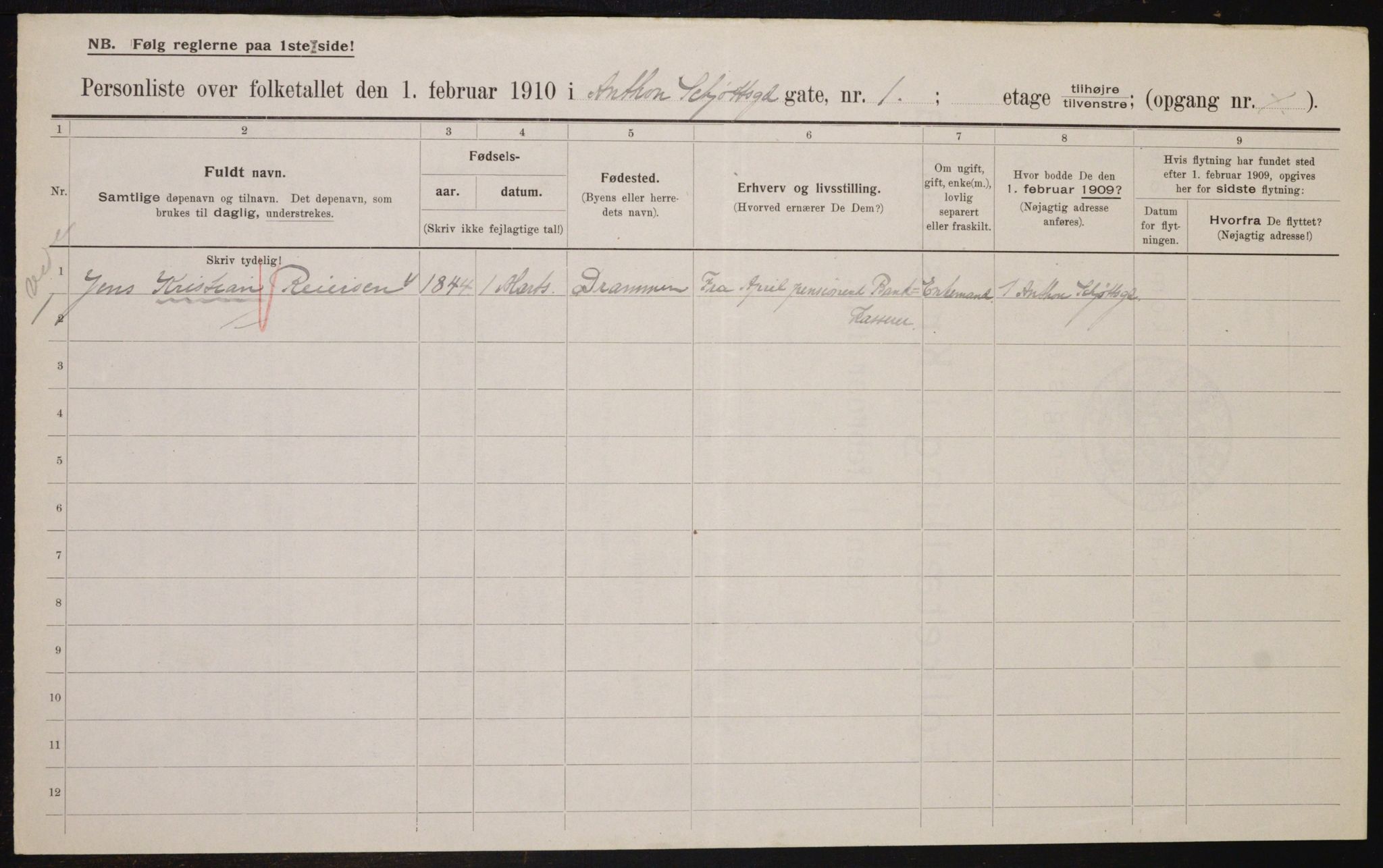 OBA, Municipal Census 1910 for Kristiania, 1910, p. 1190