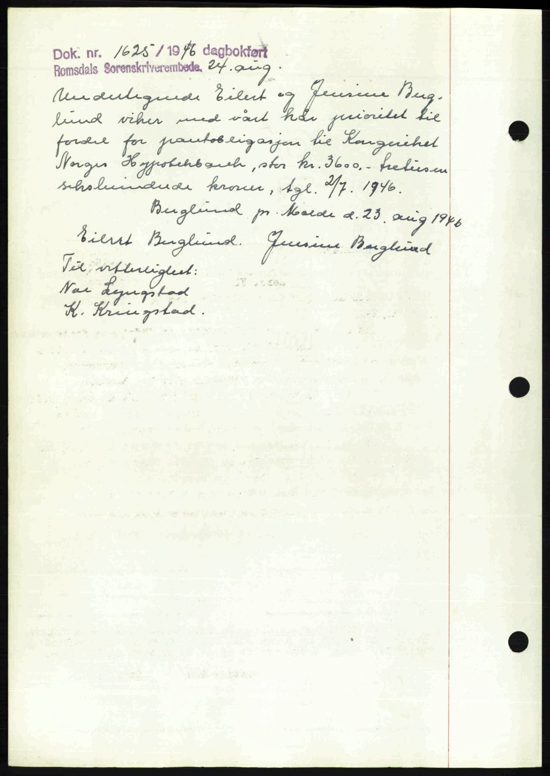 Romsdal sorenskriveri, AV/SAT-A-4149/1/2/2C: Mortgage book no. A20, 1946-1946, Diary no: : 1142/1946