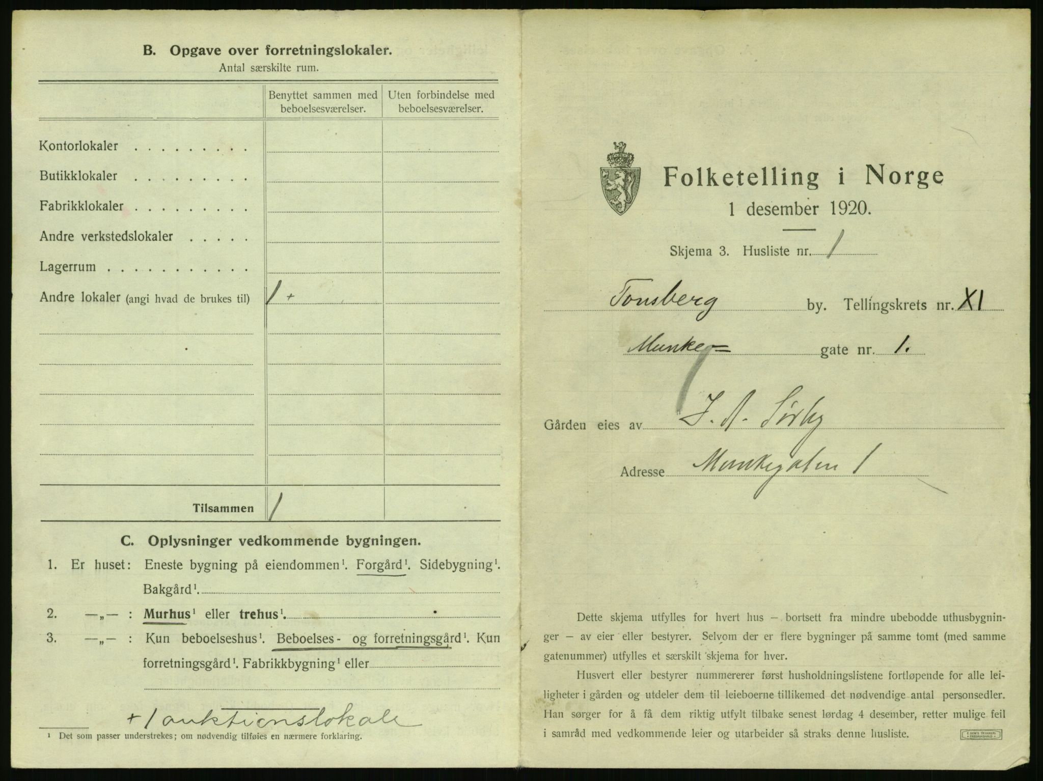 SAKO, 1920 census for Tønsberg, 1920, p. 1149