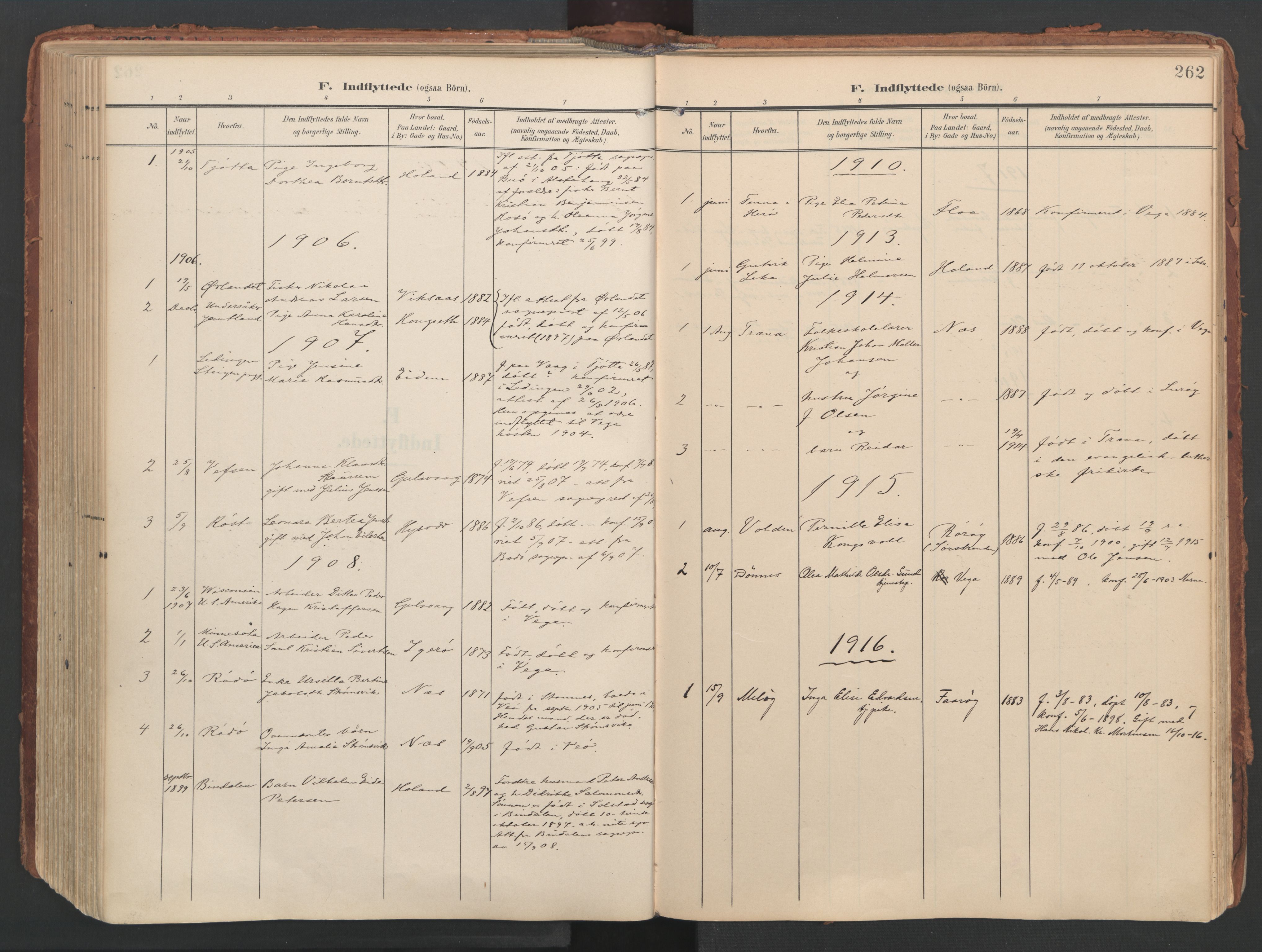 Ministerialprotokoller, klokkerbøker og fødselsregistre - Nordland, AV/SAT-A-1459/816/L0250: Parish register (official) no. 816A16, 1903-1923, p. 262