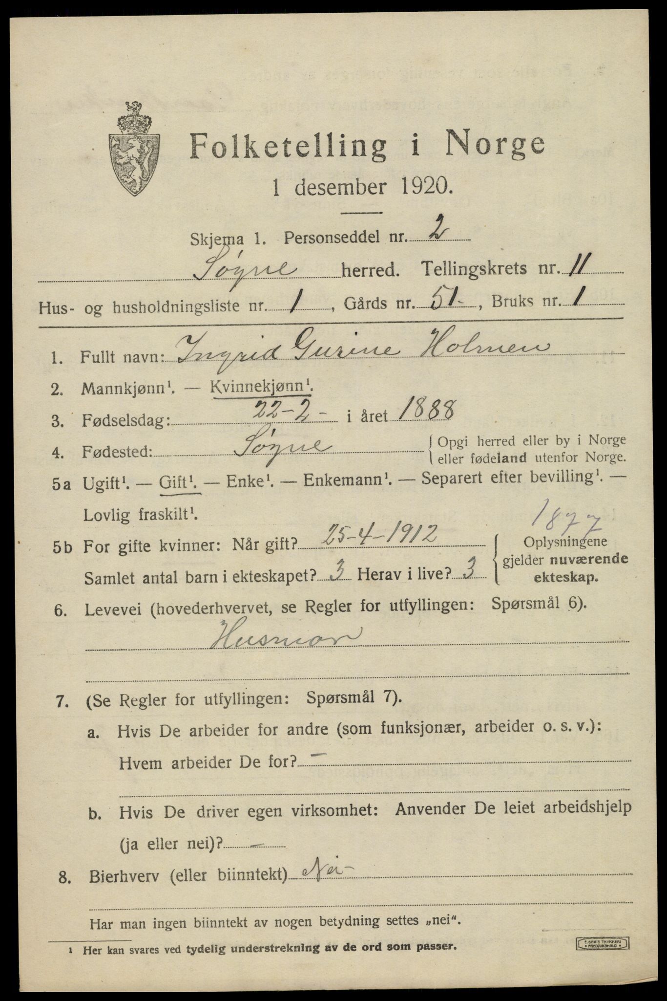 SAK, 1920 census for Søgne, 1920, p. 5601