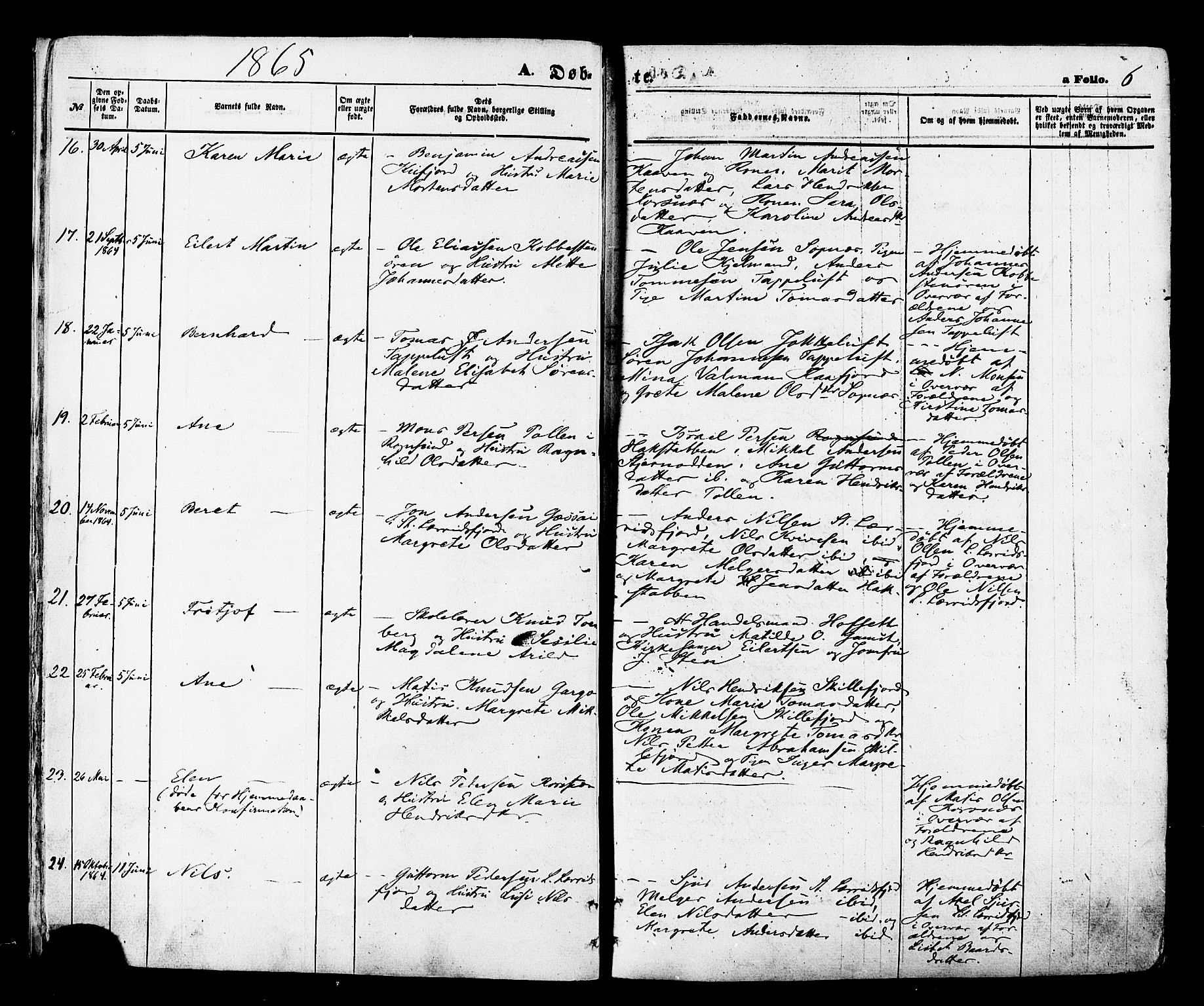 Talvik sokneprestkontor, SATØ/S-1337/H/Ha/L0011kirke: Parish register (official) no. 11, 1864-1877, p. 6