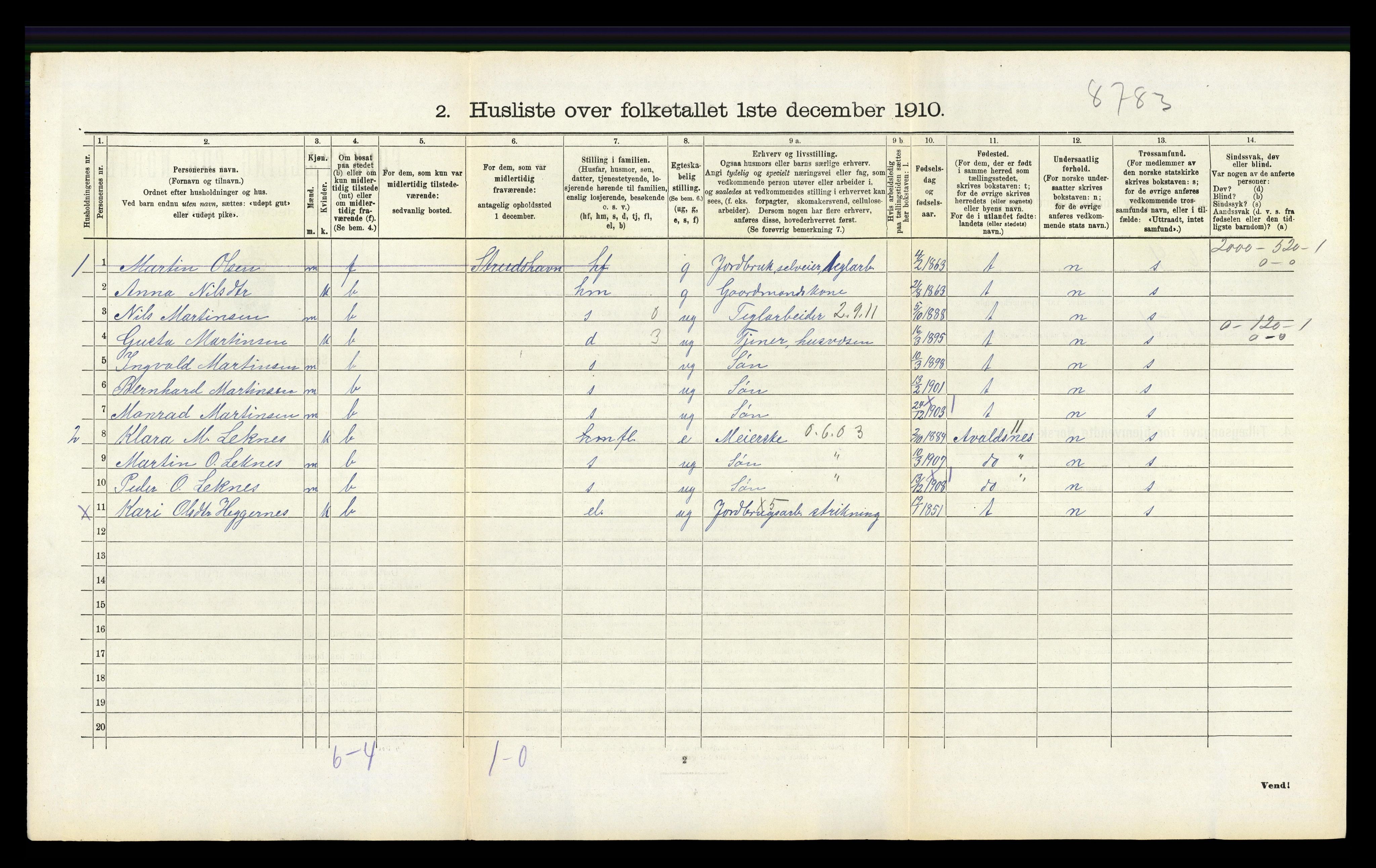RA, 1910 census for Hamre, 1910, p. 185