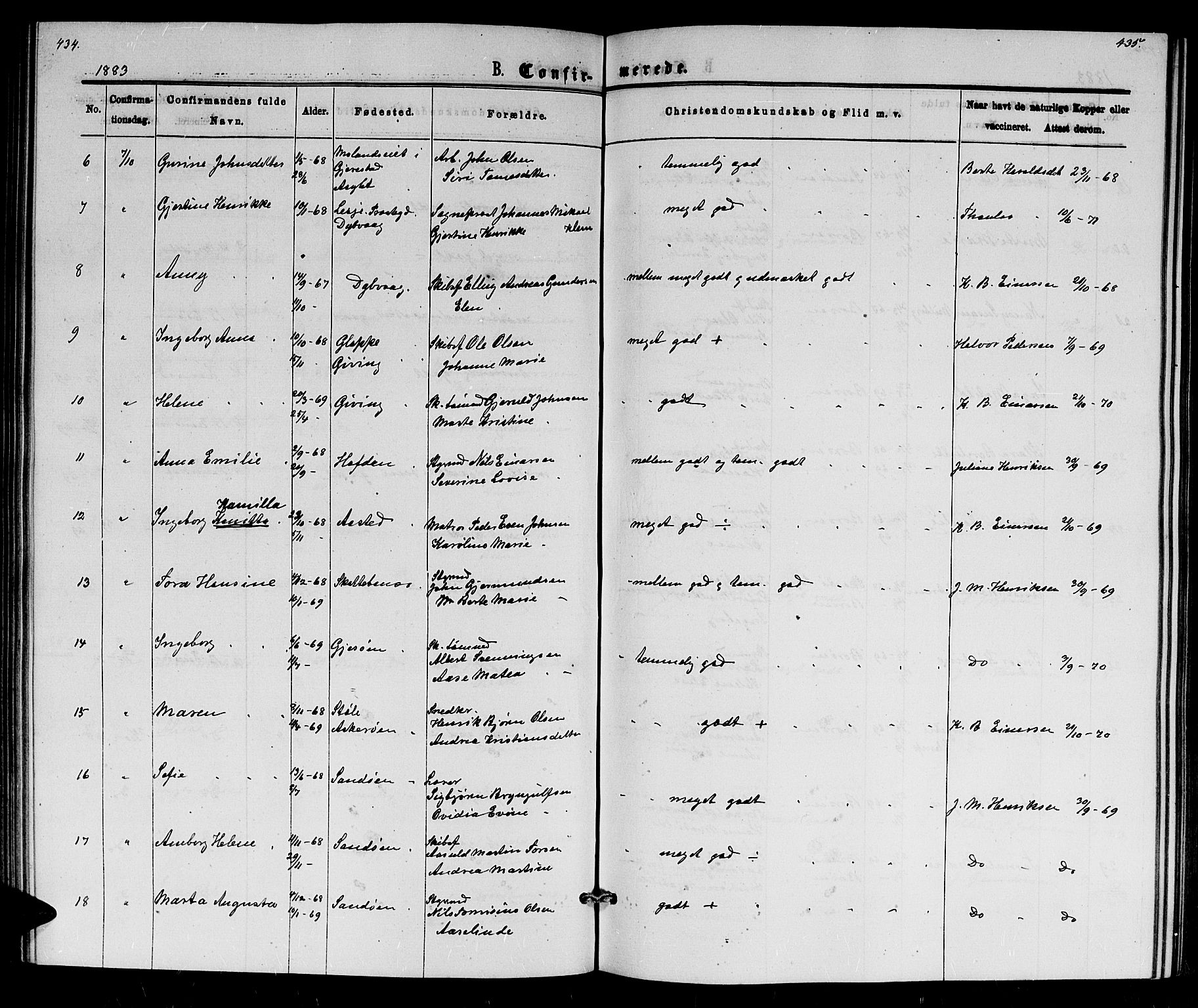 Dypvåg sokneprestkontor, AV/SAK-1111-0007/F/Fb/Fba/L0012: Parish register (copy) no. B 12, 1872-1886, p. 434-435