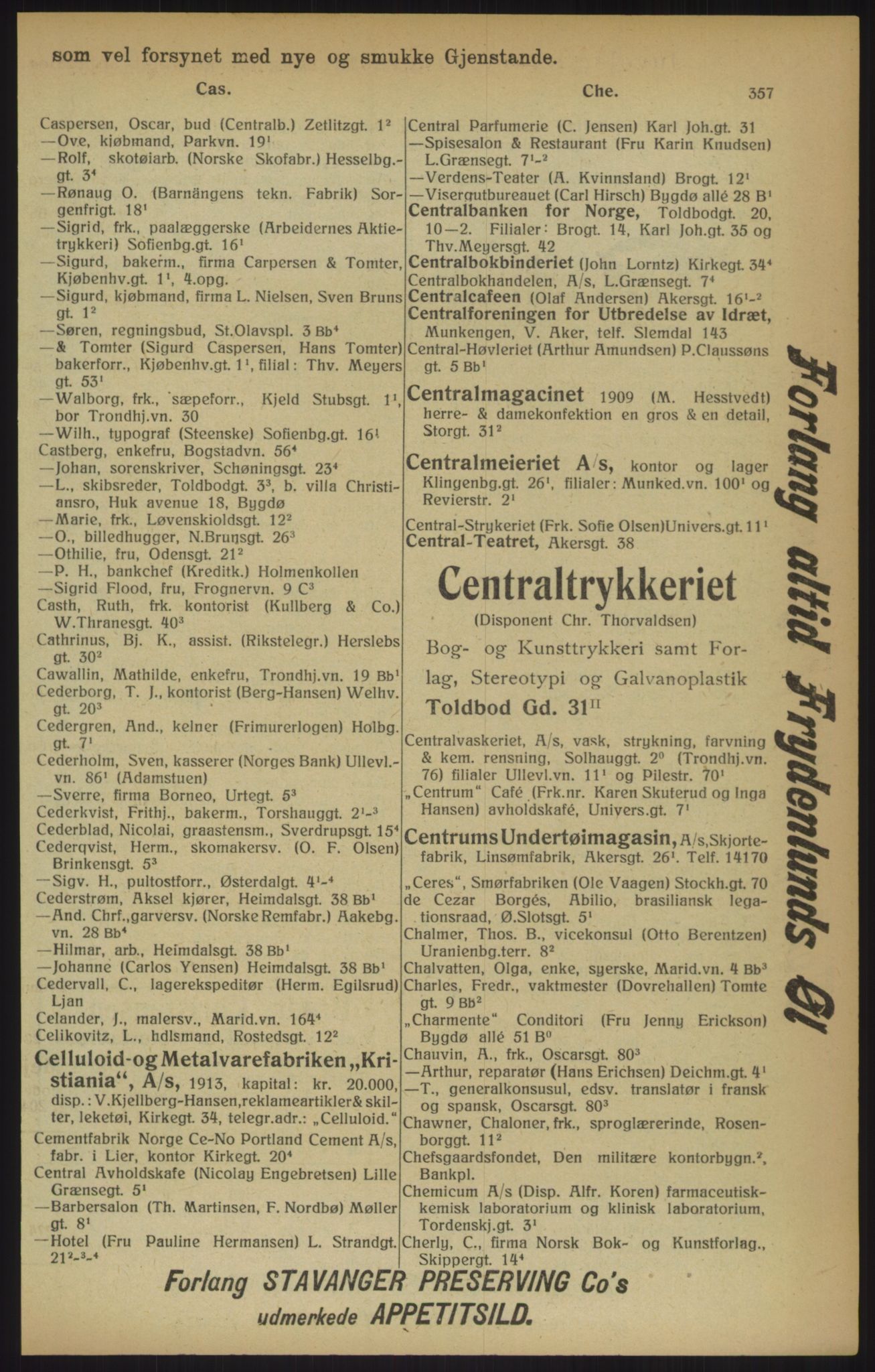 Kristiania/Oslo adressebok, PUBL/-, 1915, p. 357