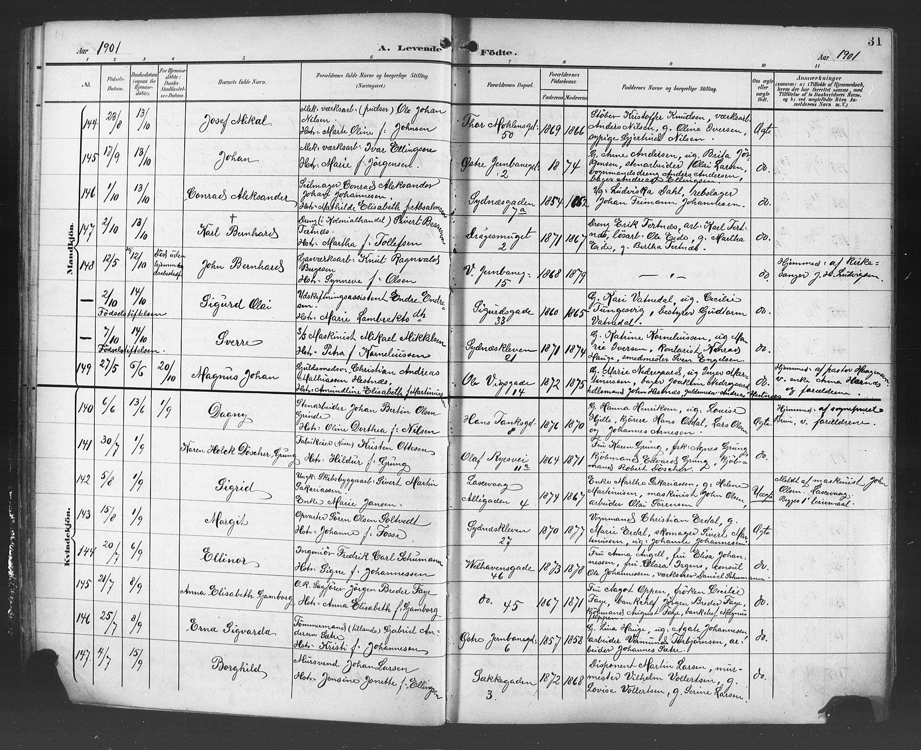 Johanneskirken sokneprestembete, AV/SAB-A-76001/H/Hab: Parish register (copy) no. A 2, 1900-1912, p. 31