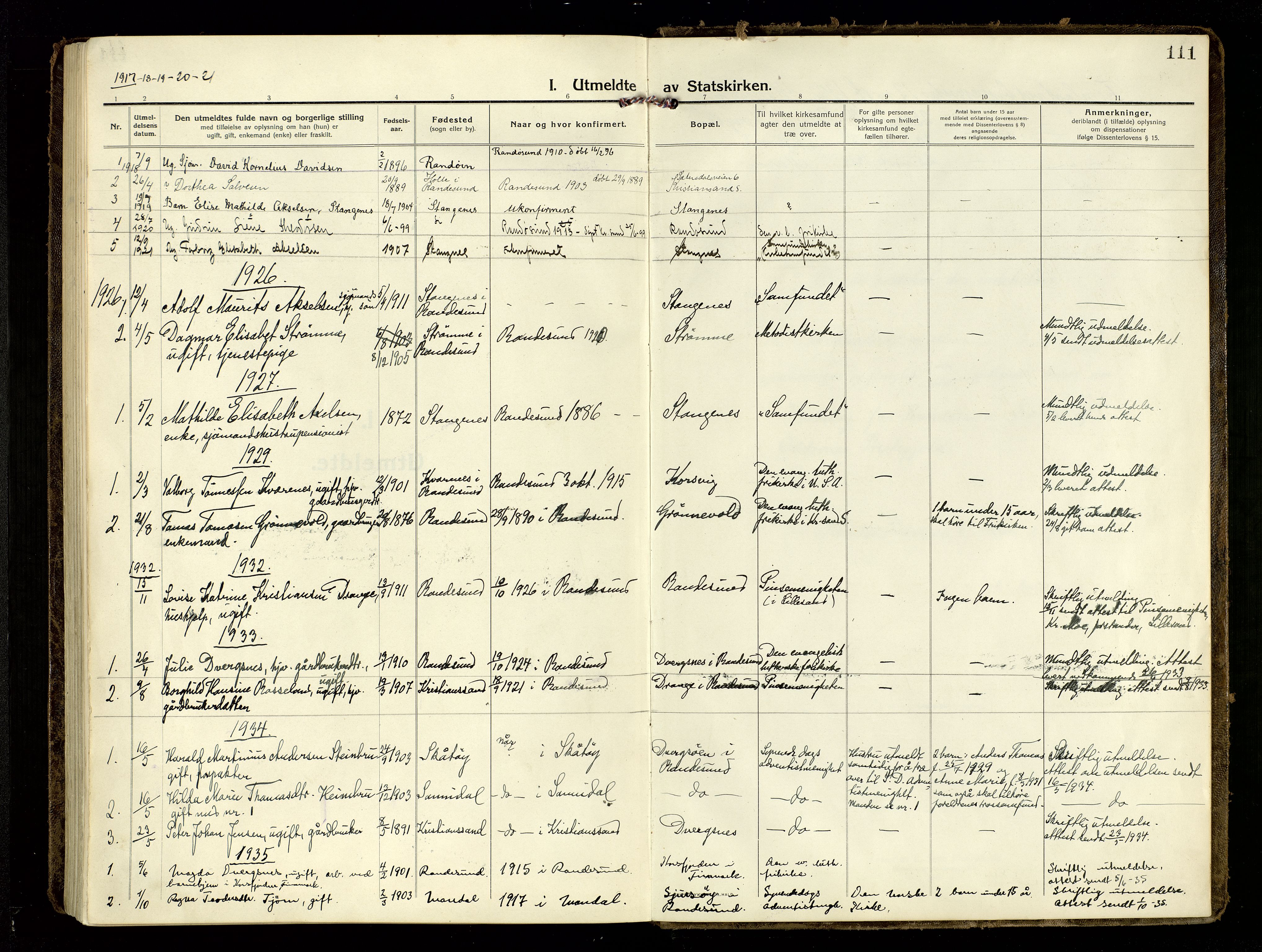 Oddernes sokneprestkontor, AV/SAK-1111-0033/F/Fa/Fab/L0004: Parish register (official) no. A 4, 1916-1935, p. 111