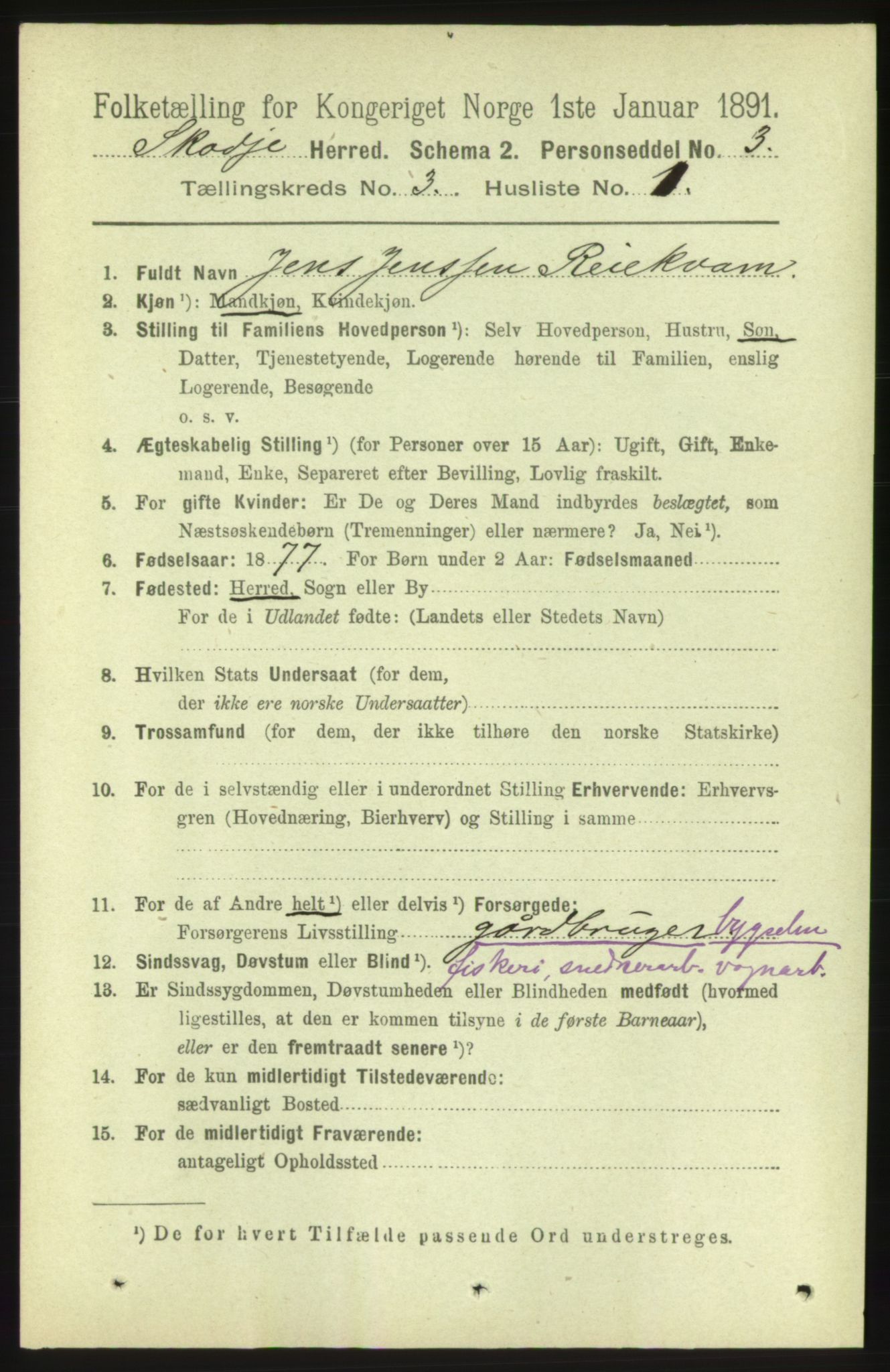 RA, 1891 census for 1529 Skodje, 1891, p. 455