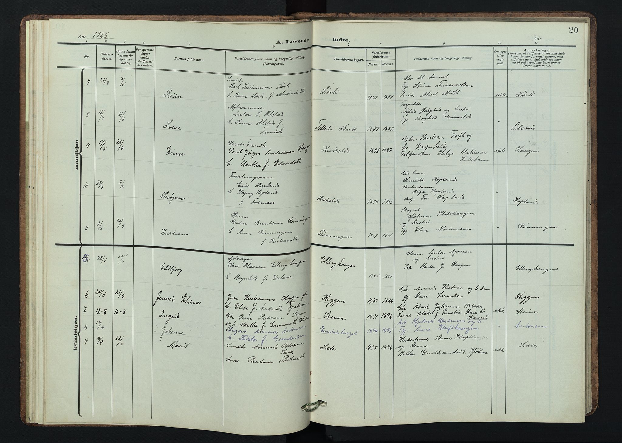 Østre Gausdal prestekontor, AV/SAH-PREST-092/H/Ha/Hab/L0005: Parish register (copy) no. 5, 1915-1944, p. 20