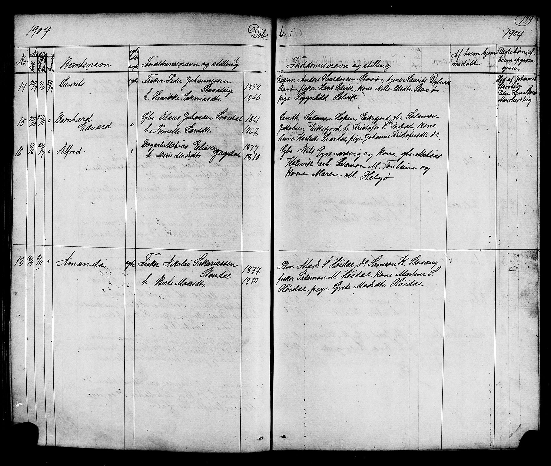 Kinn sokneprestembete, AV/SAB-A-80801/H/Hab/Habc/L0002: Parish register (copy) no. C 2, 1869-1918, p. 129