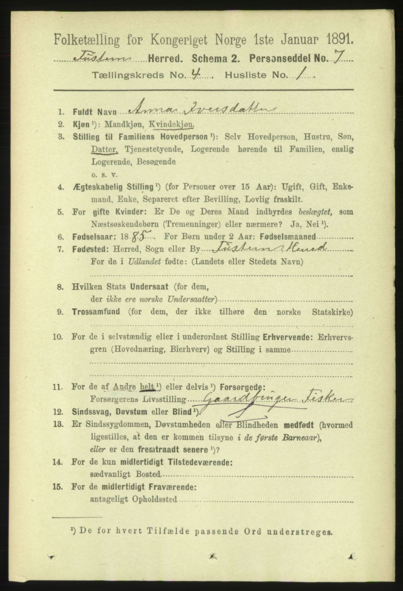 RA, 1891 census for 1572 Tustna, 1891, p. 1396