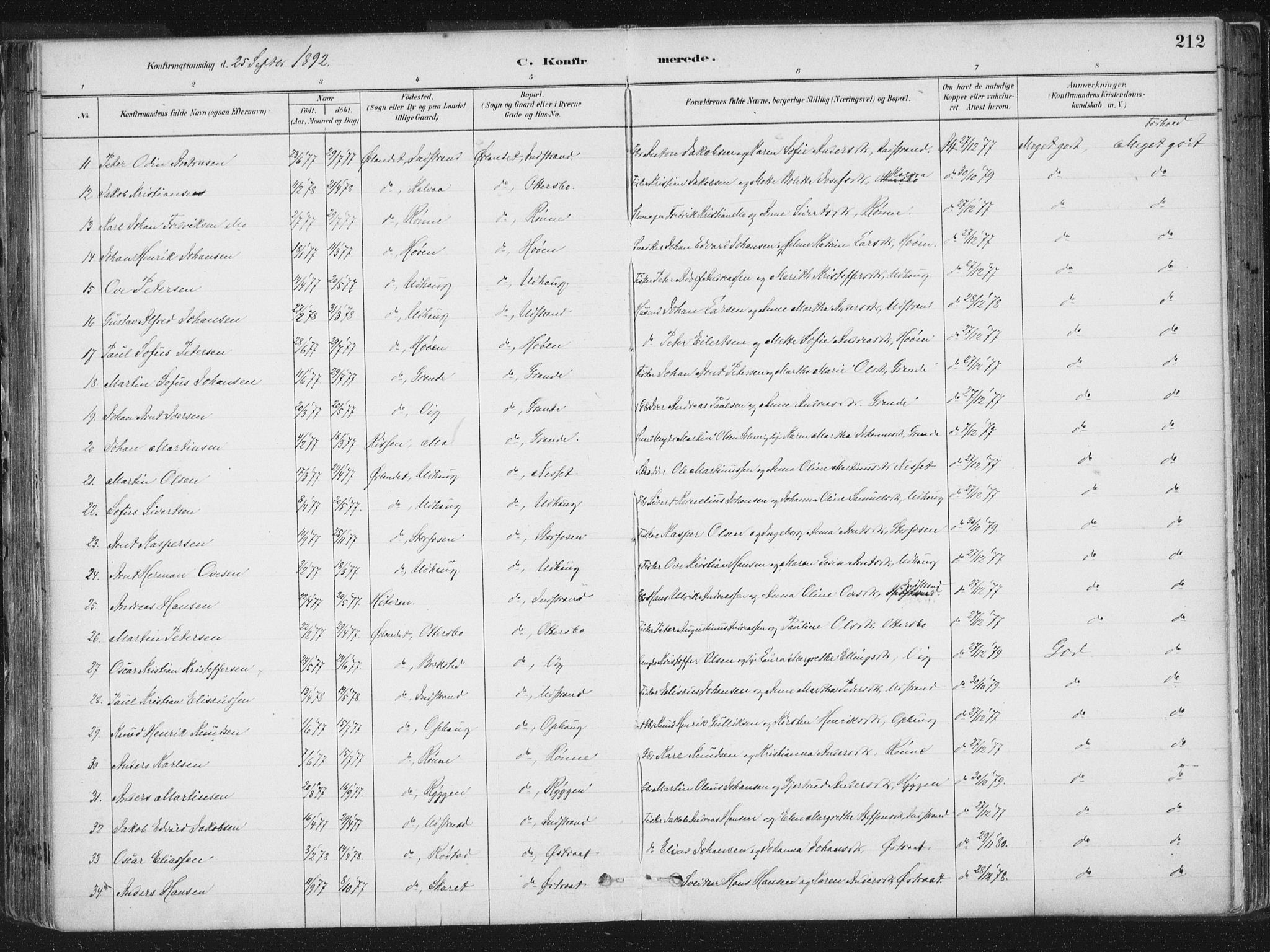 Ministerialprotokoller, klokkerbøker og fødselsregistre - Sør-Trøndelag, AV/SAT-A-1456/659/L0739: Parish register (official) no. 659A09, 1879-1893, p. 212