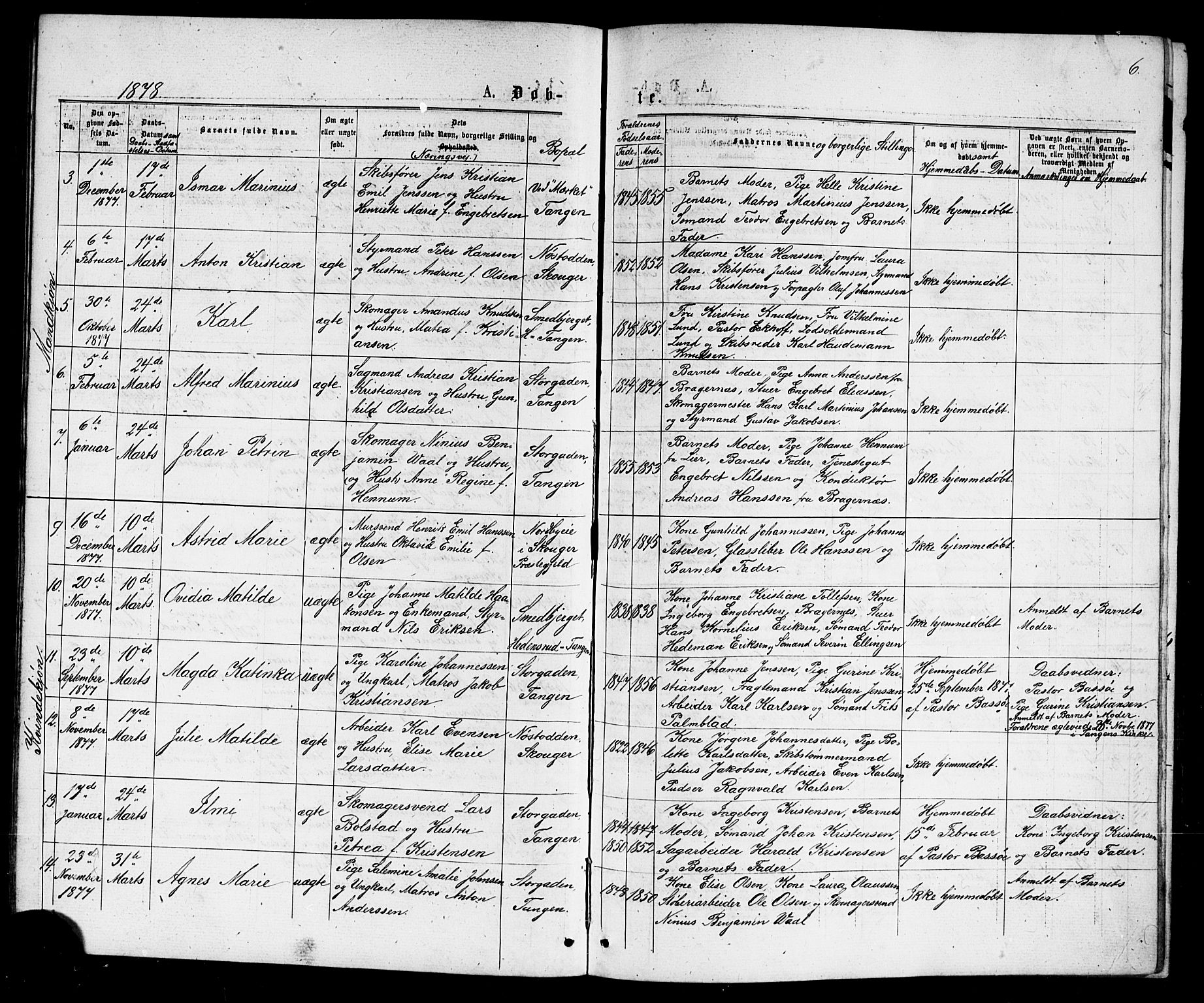 Strømsø kirkebøker, AV/SAKO-A-246/G/Ga/L0002: Parish register (copy) no. 2, 1877-1896, p. 6