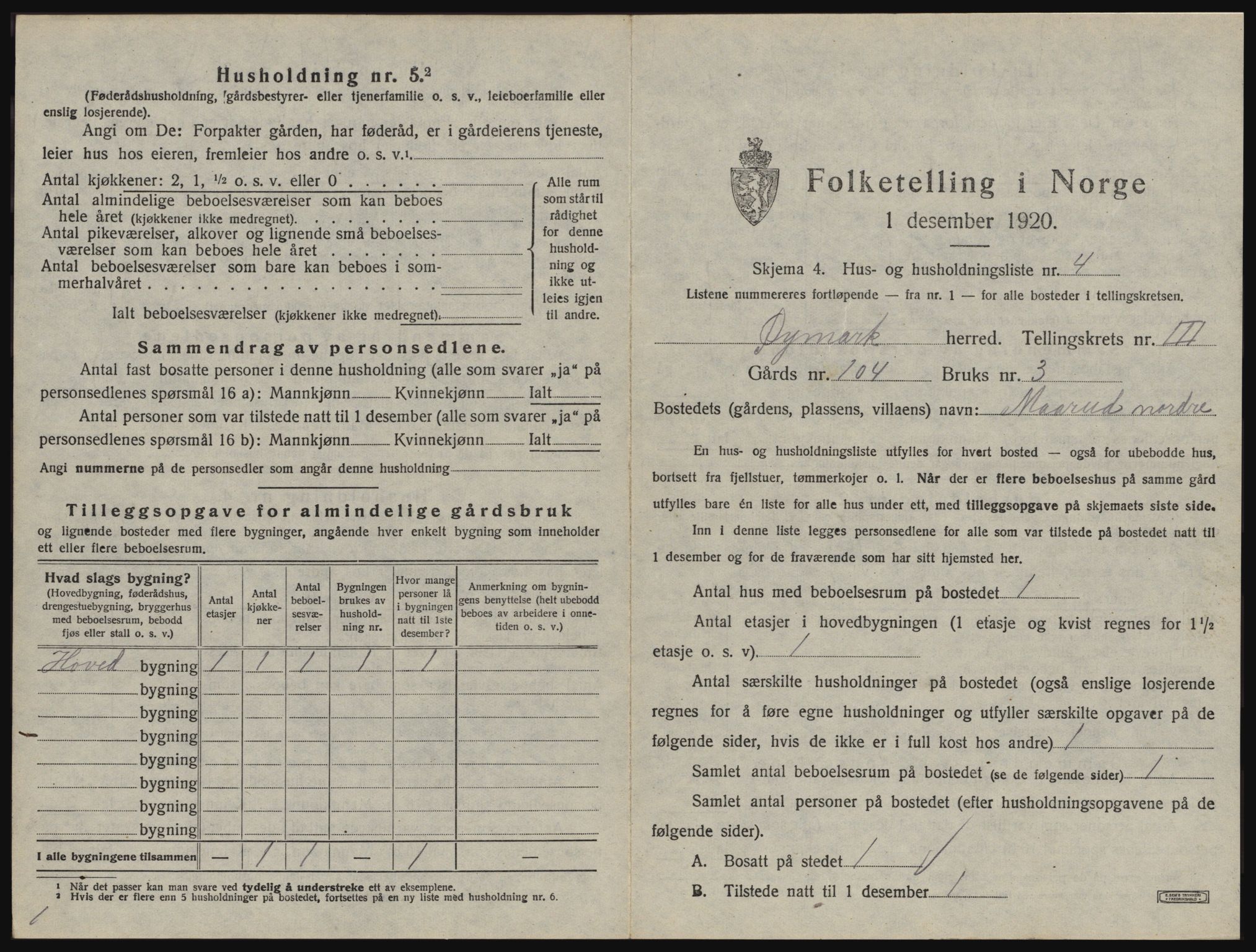 SAO, 1920 census for Øymark, 1920, p. 283