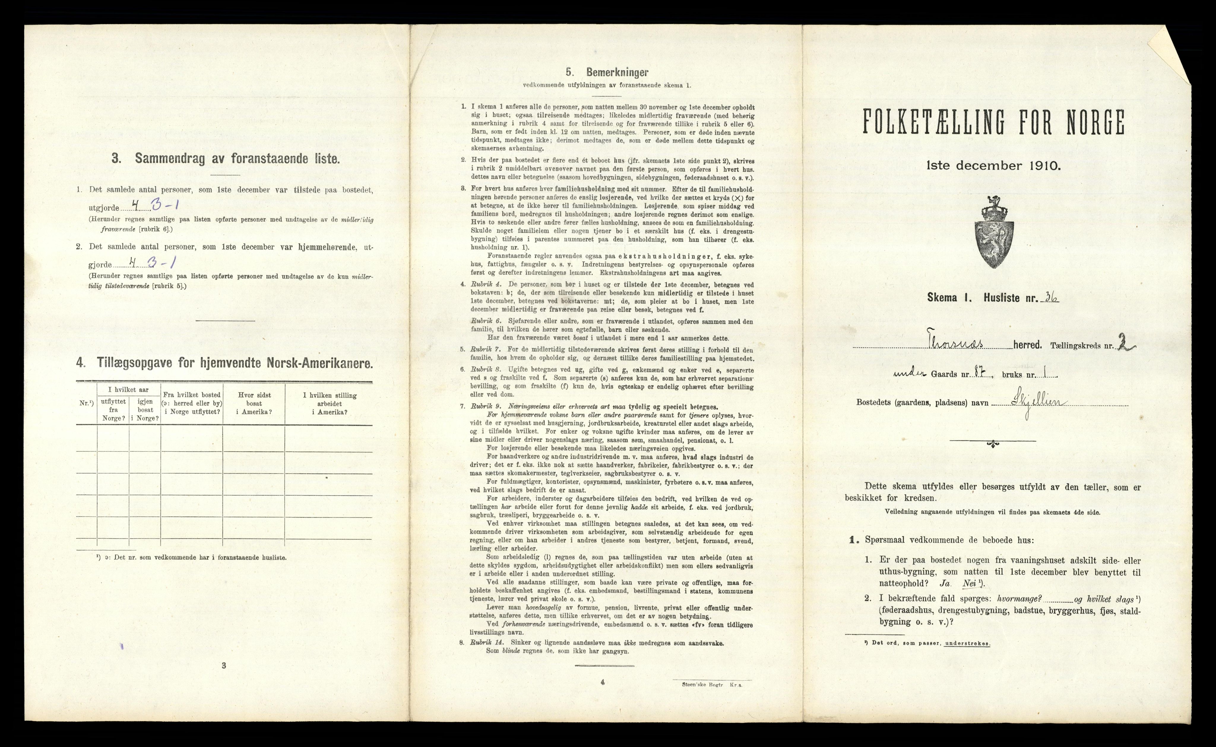 RA, 1910 census for Torsnes, 1910, p. 278