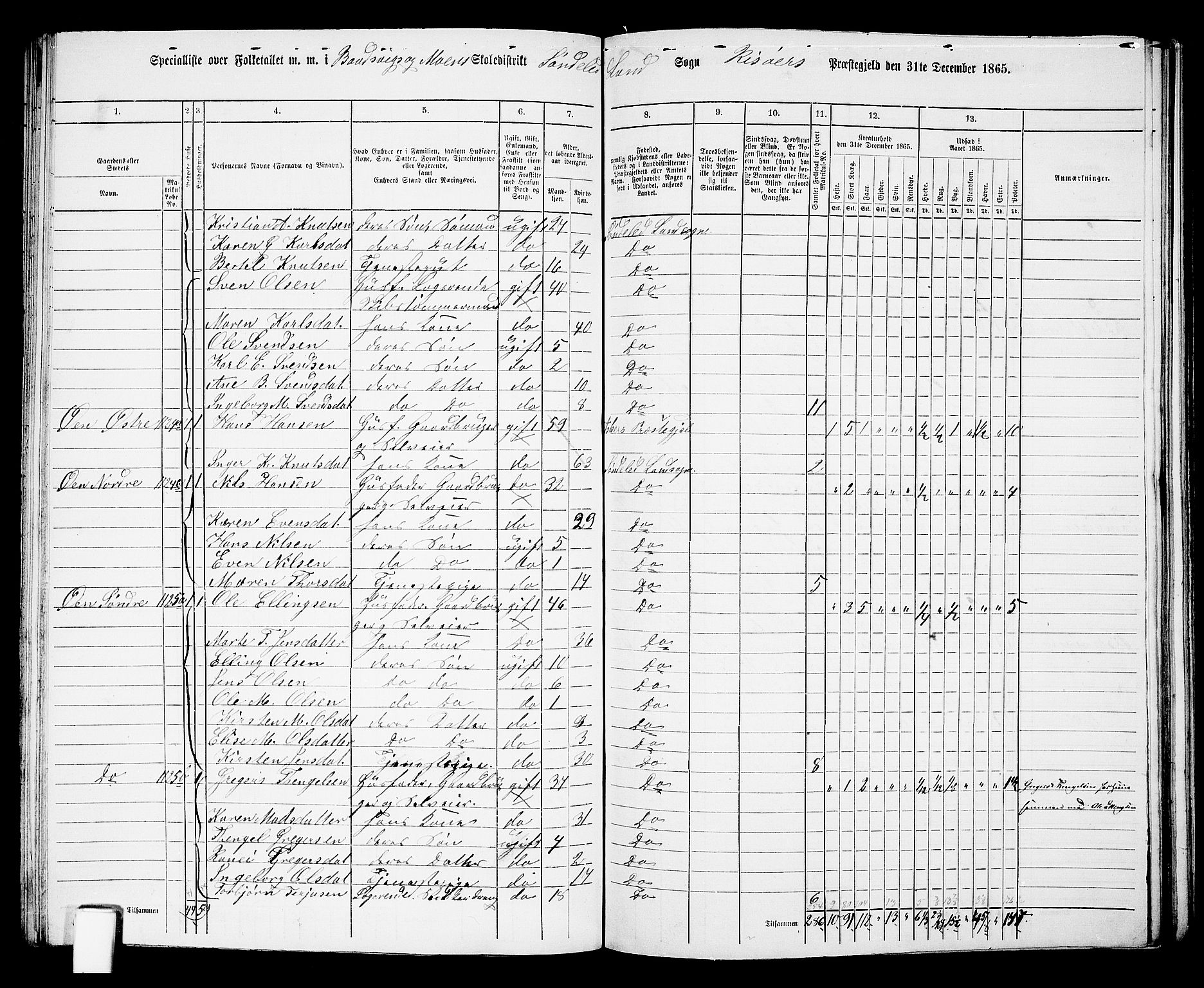 RA, 1865 census for Risør/Søndeled, 1865, p. 91