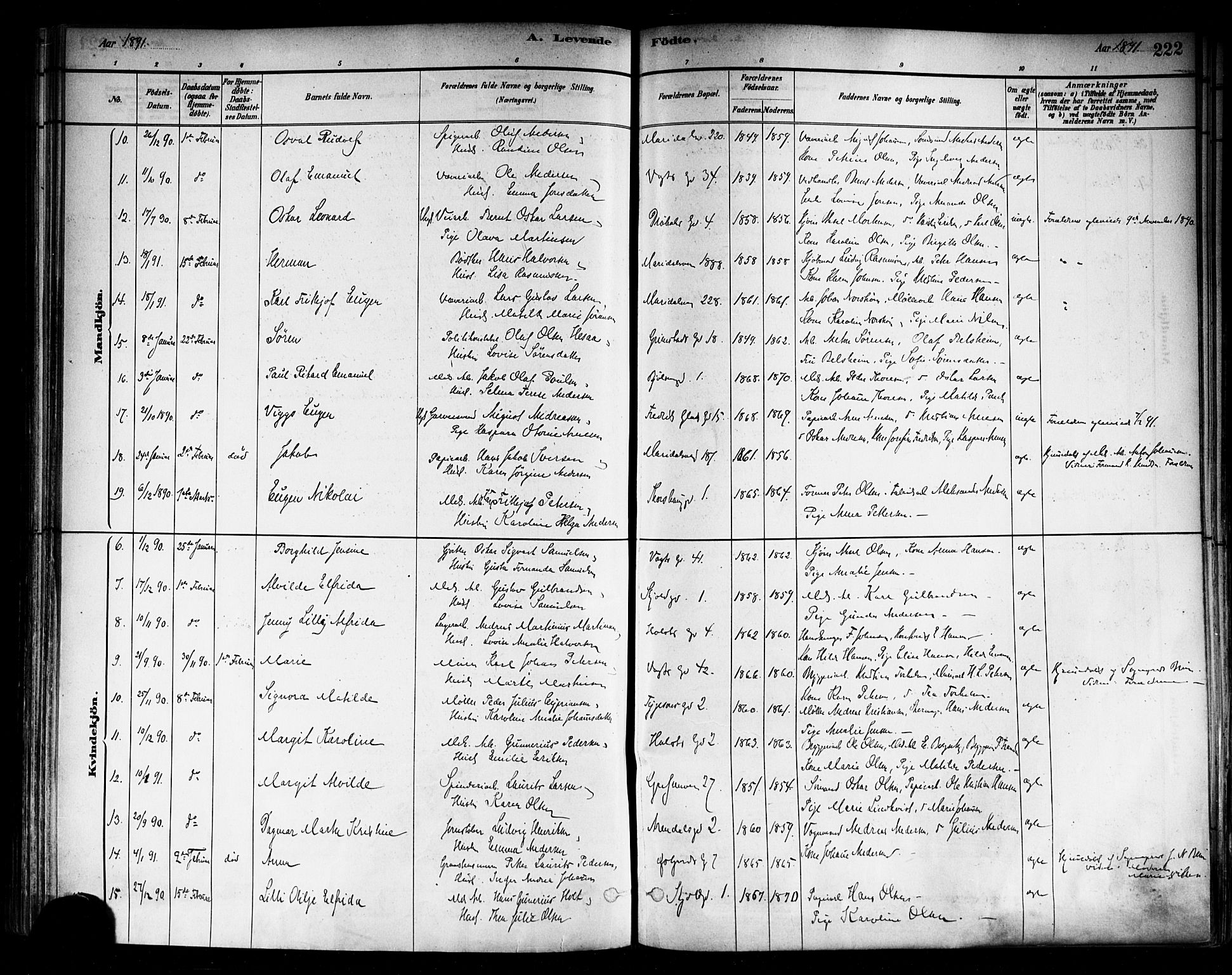 Sagene prestekontor Kirkebøker, SAO/A-10796/F/L0001: Parish register (official) no. 1, 1880-1893, p. 222
