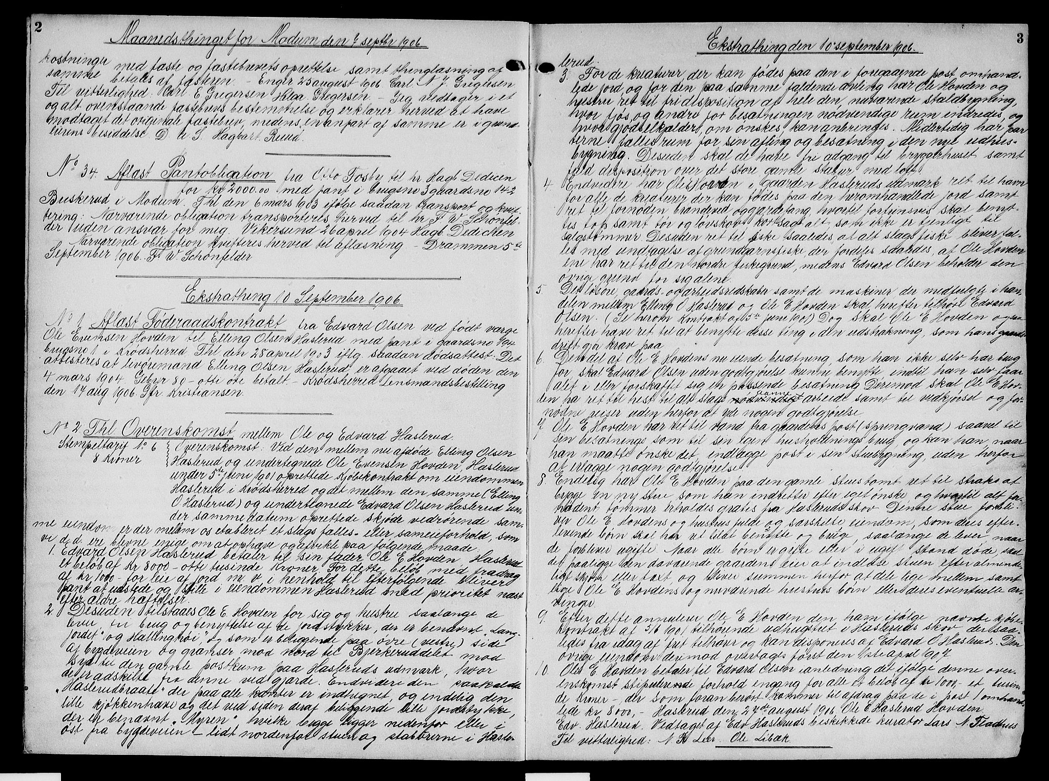 Eiker, Modum og Sigdal sorenskriveri, AV/SAKO-A-123/G/Ga/Gab/L0002: Mortgage book no. II 2, 1906-1908, p. 2-3