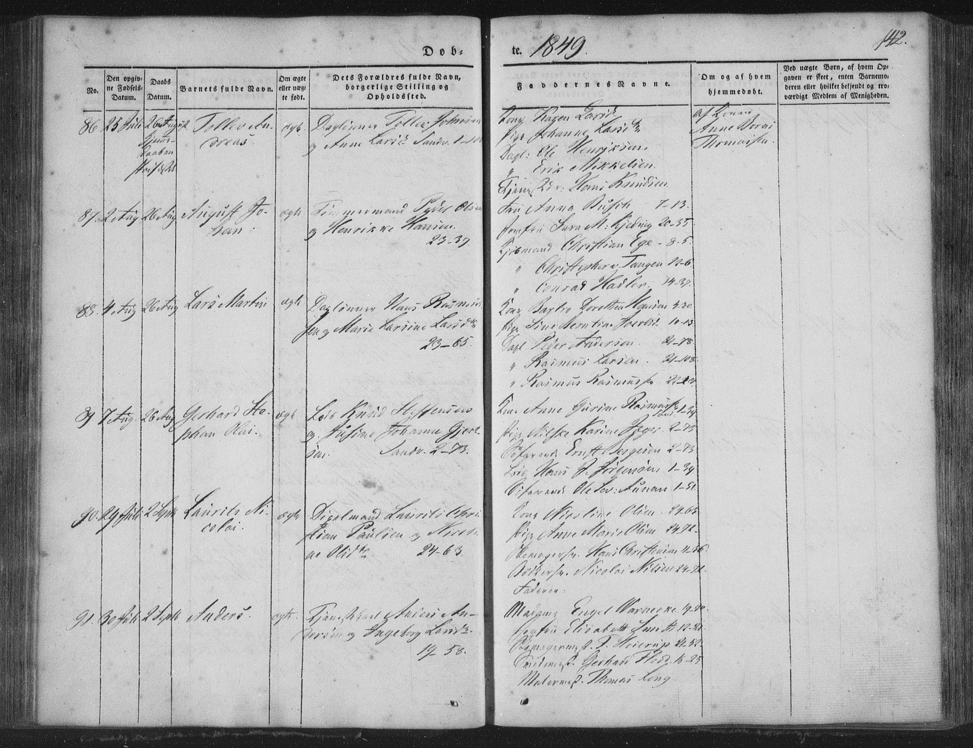 Korskirken sokneprestembete, AV/SAB-A-76101/H/Haa/L0016: Parish register (official) no. B 2, 1841-1851, p. 142