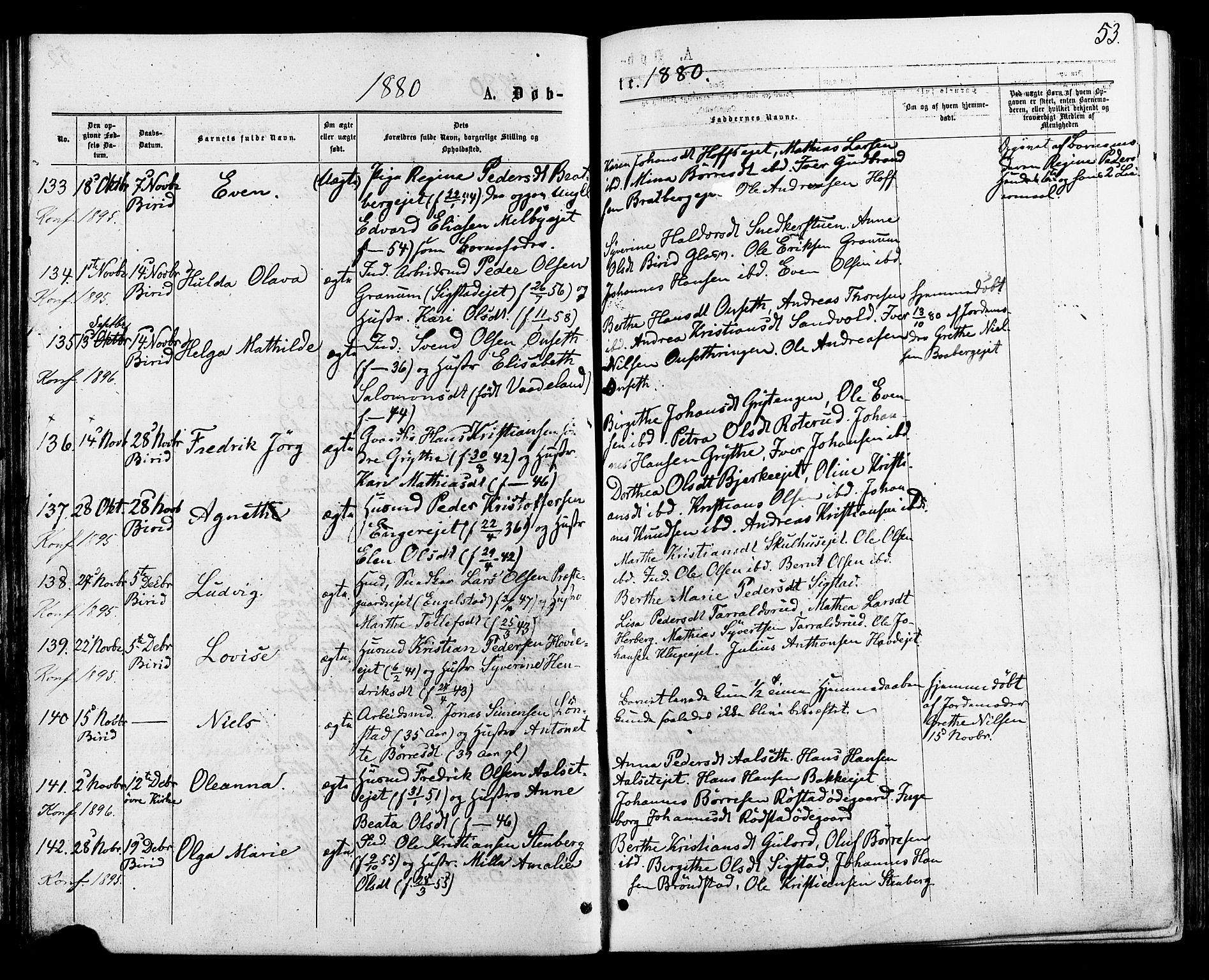 Biri prestekontor, SAH/PREST-096/H/Ha/Haa/L0006: Parish register (official) no. 6, 1877-1886, p. 53