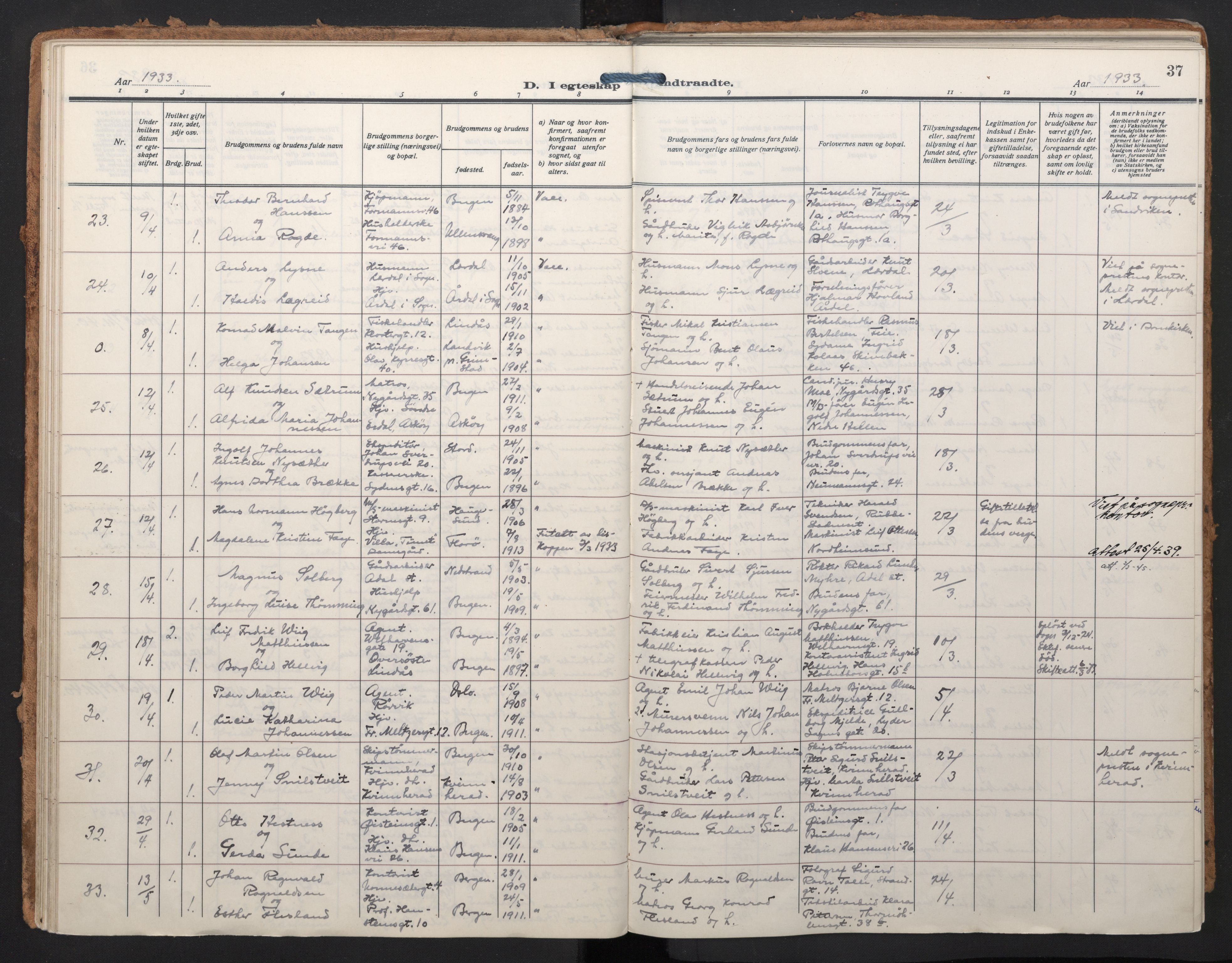 Johanneskirken sokneprestembete, SAB/A-76001/H/Haa/L0014: Parish register (official) no. D 3, 1929-1949, p. 36b-37a