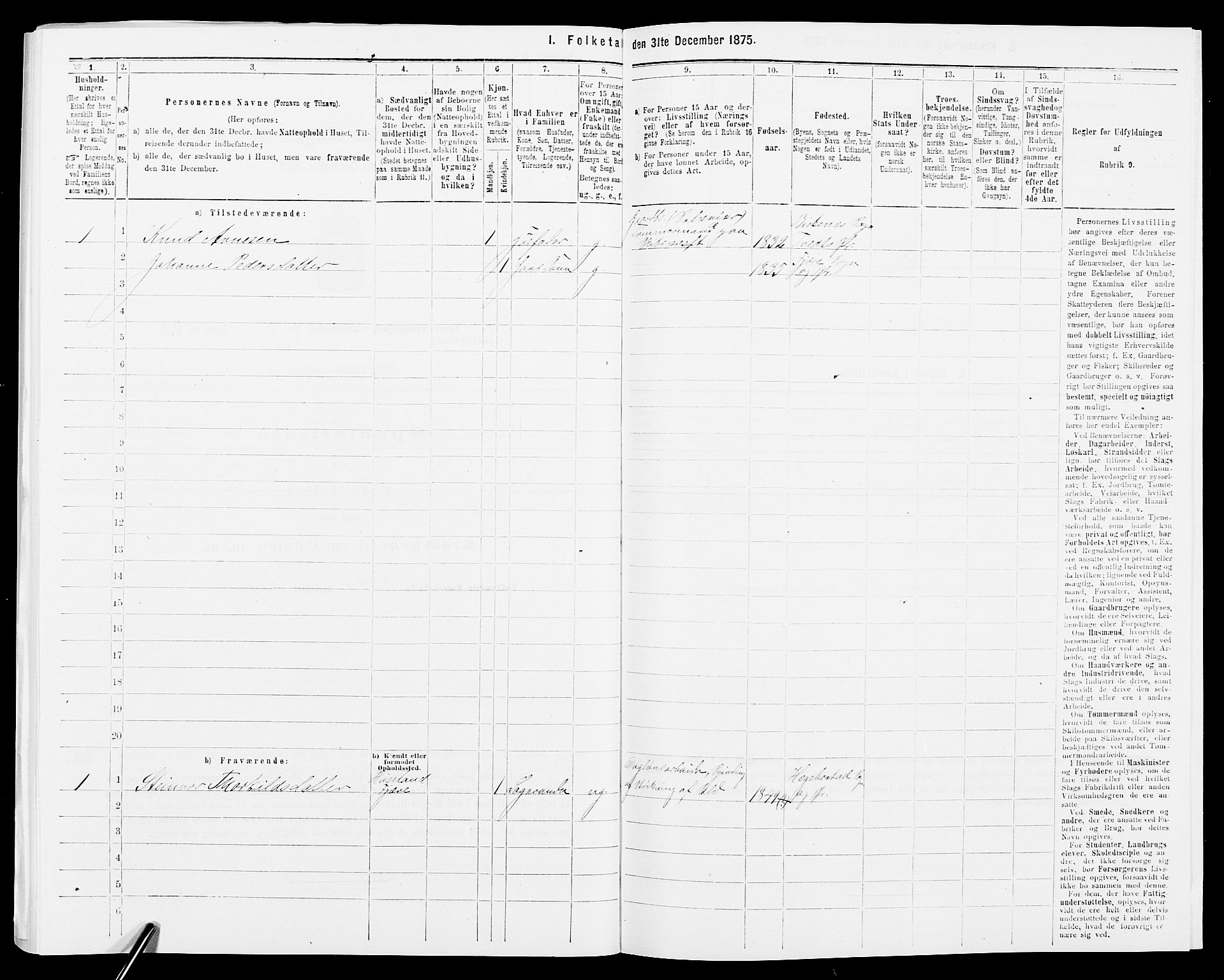 SAK, 1875 census for 0923L Fjære/Fjære, 1875, p. 1547