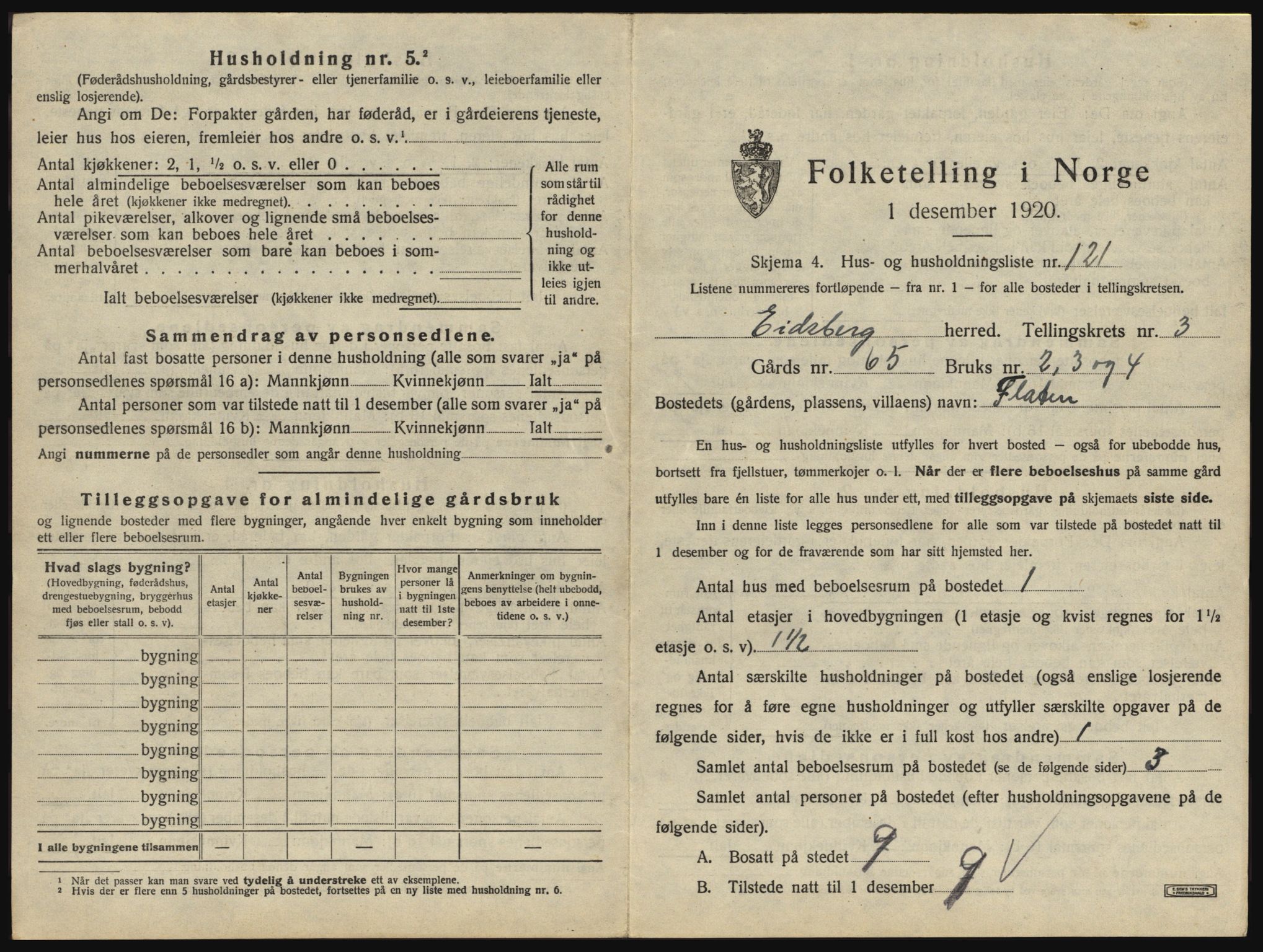 SAO, 1920 census for Eidsberg, 1920, p. 651