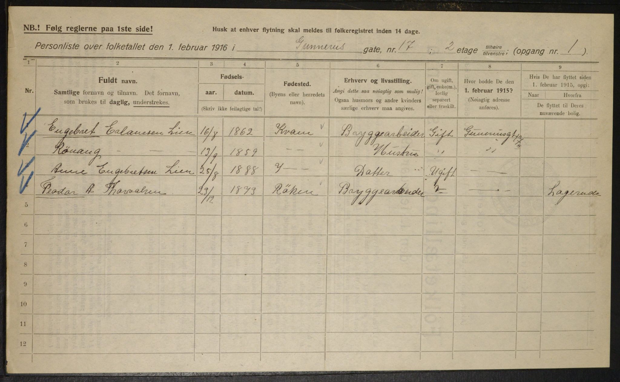 OBA, Municipal Census 1916 for Kristiania, 1916, p. 5400