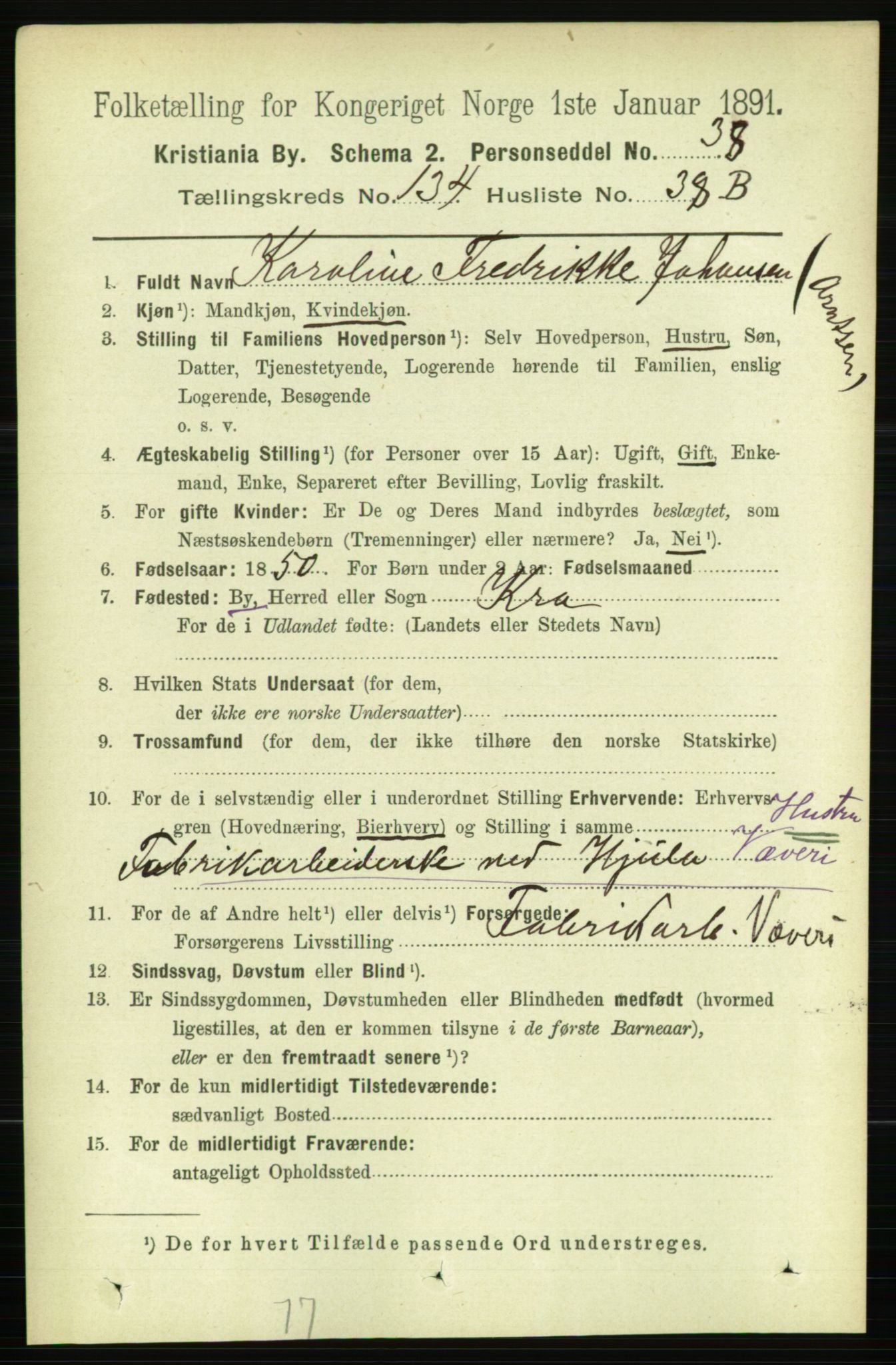 RA, 1891 census for 0301 Kristiania, 1891, p. 74318
