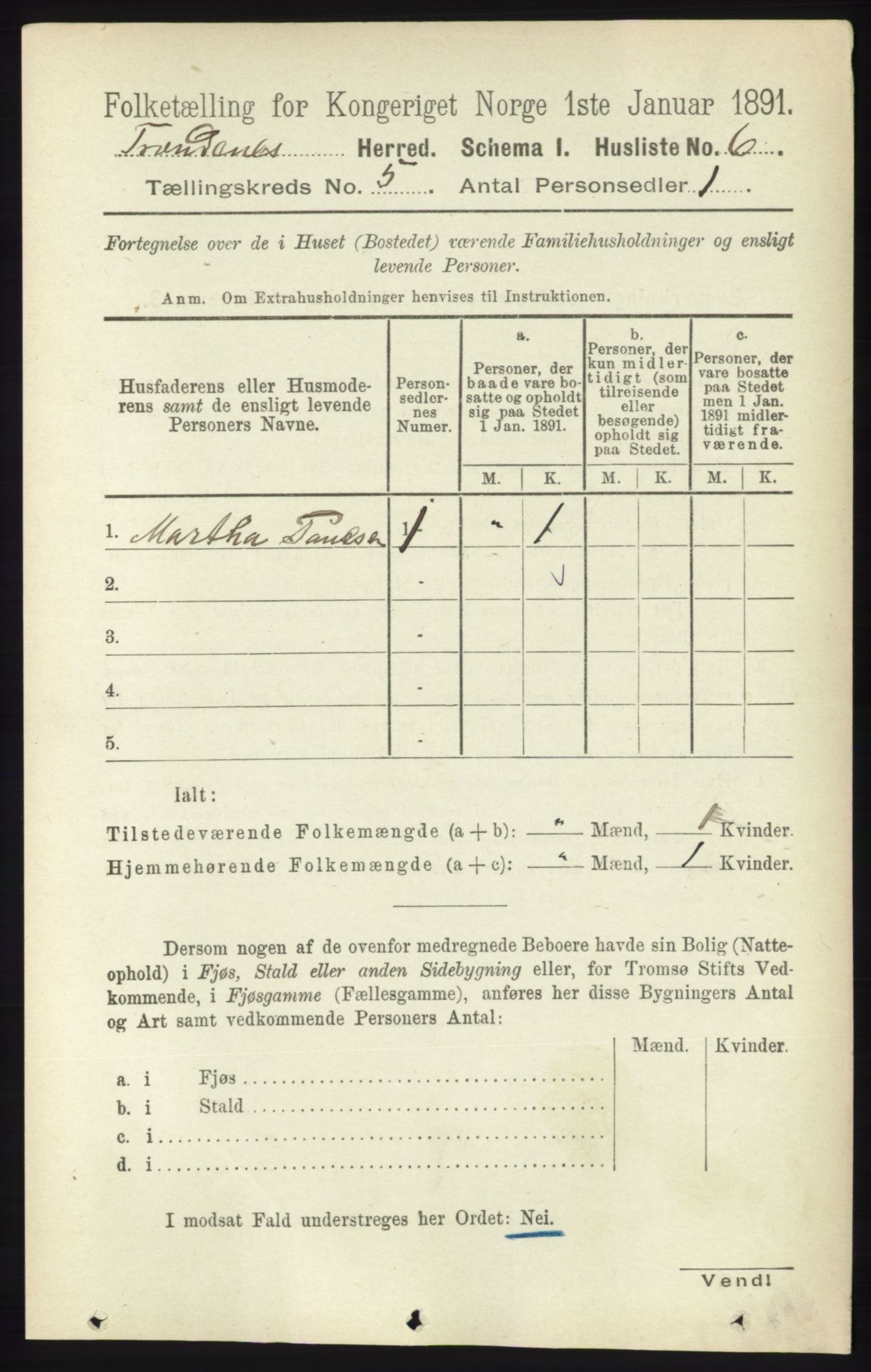 RA, 1891 census for 1914 Trondenes, 1891, p. 2701