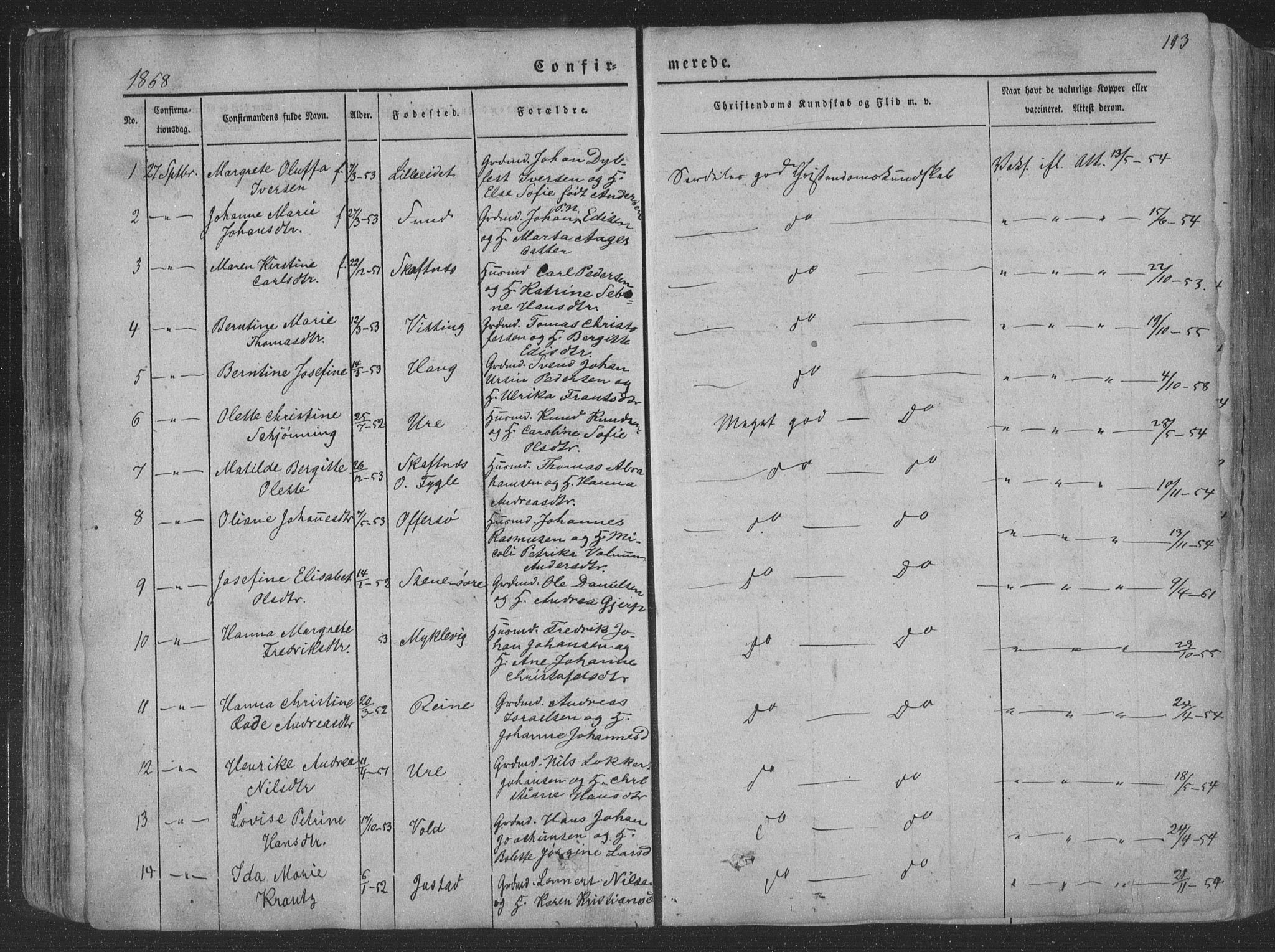 Ministerialprotokoller, klokkerbøker og fødselsregistre - Nordland, AV/SAT-A-1459/881/L1165: Parish register (copy) no. 881C02, 1854-1876, p. 193