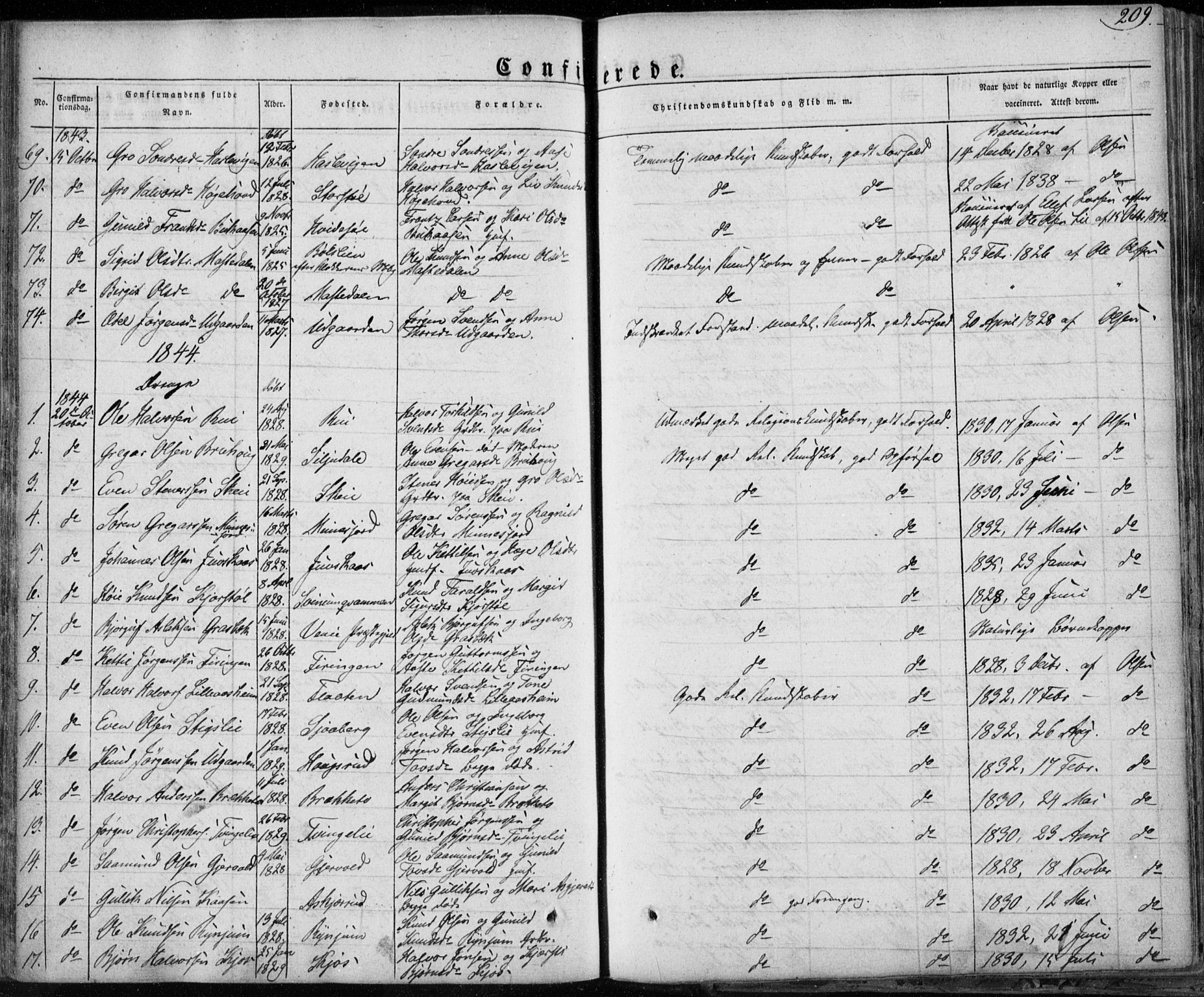 Seljord kirkebøker, SAKO/A-20/F/Fa/L0011: Parish register (official) no. I 11, 1831-1849, p. 209