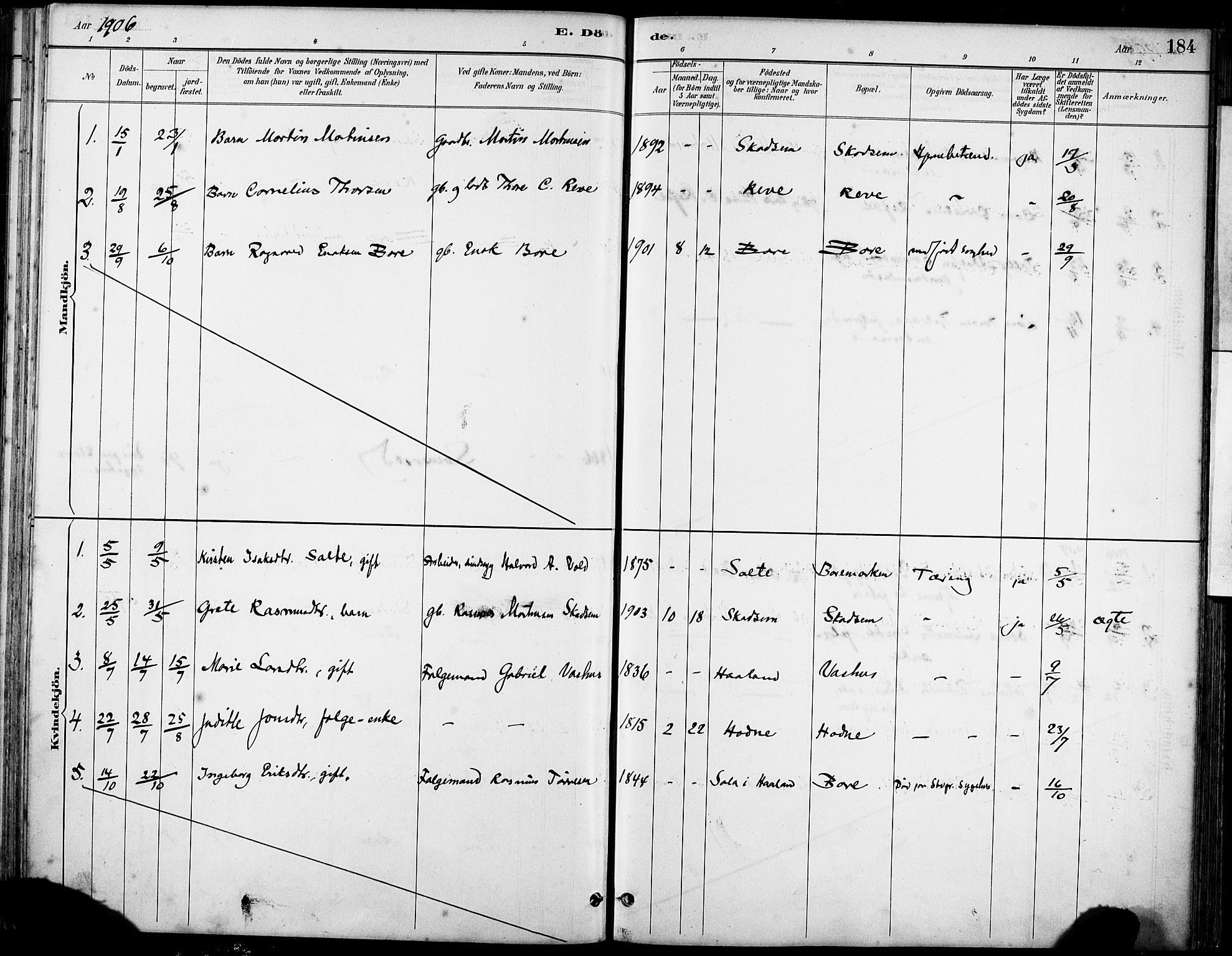 Klepp sokneprestkontor, SAST/A-101803/001/3/30BA/L0008: Parish register (official) no. A 9, 1886-1919, p. 184