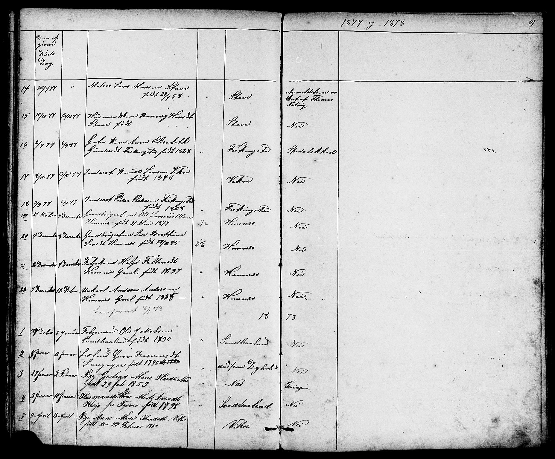 Skudenes sokneprestkontor, SAST/A -101849/H/Ha/Hab/L0006: Parish register (copy) no. B 6, 1874-1908, p. 117