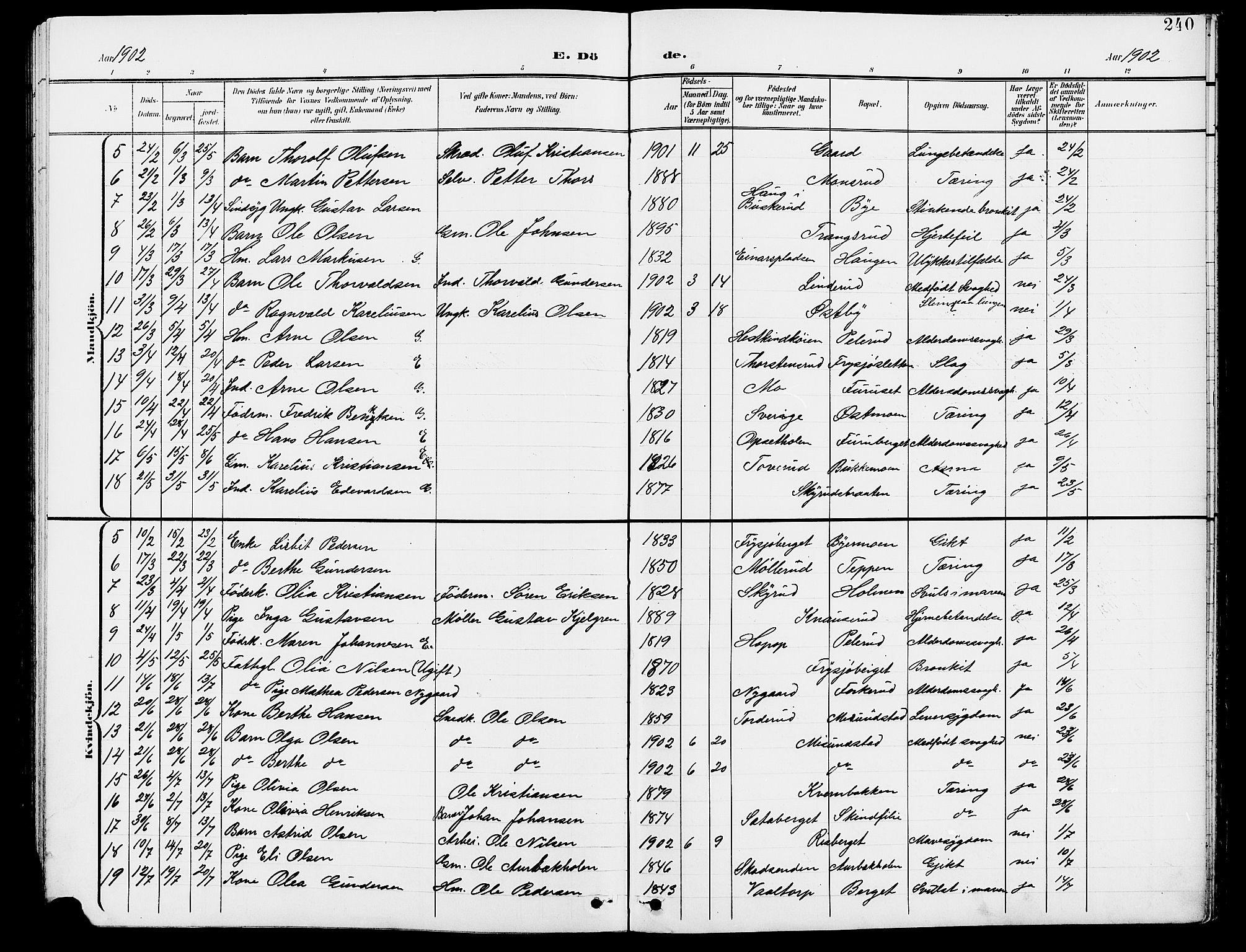 Grue prestekontor, AV/SAH-PREST-036/H/Ha/Hab/L0005: Parish register (copy) no. 5, 1900-1909, p. 240