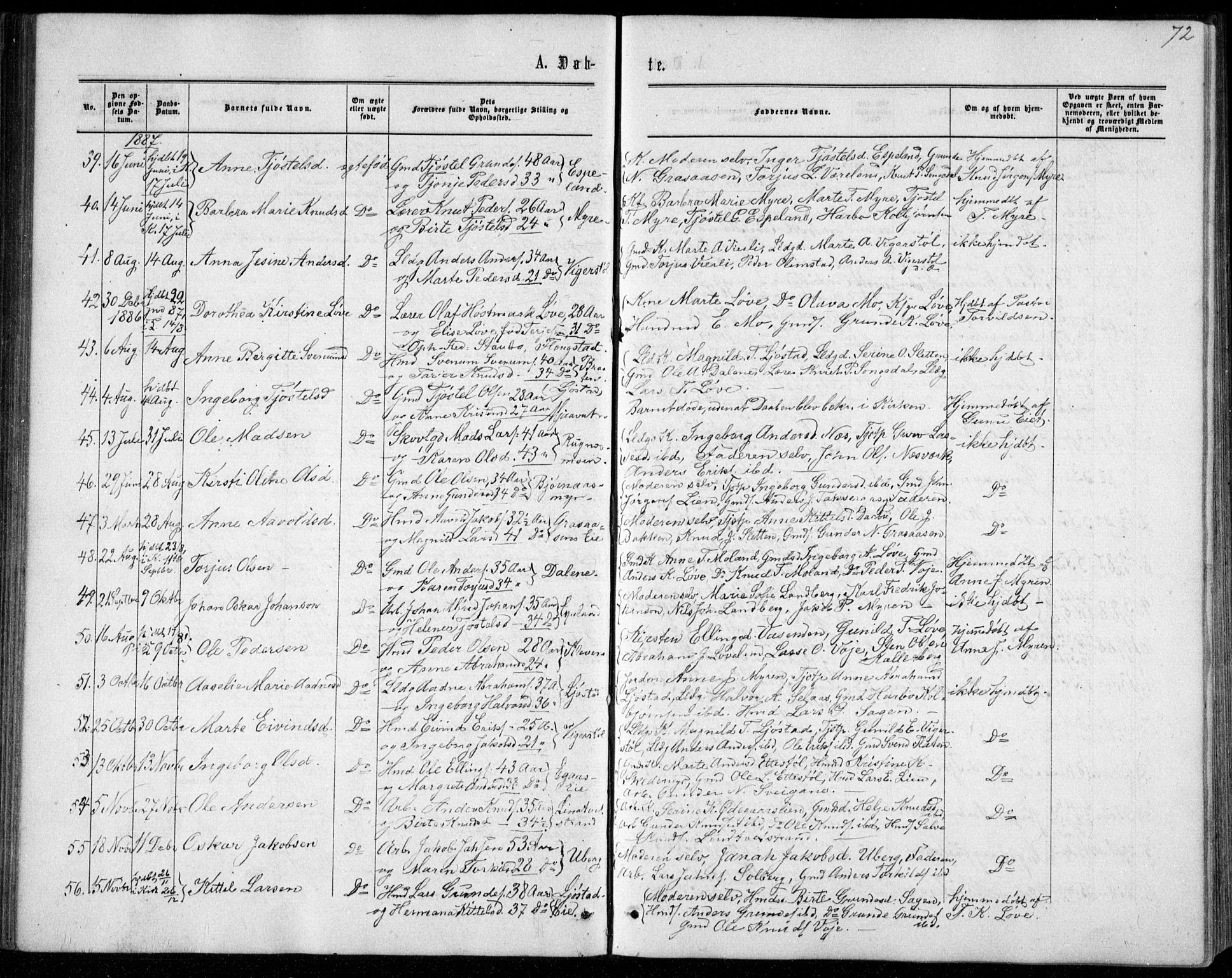 Gjerstad sokneprestkontor, SAK/1111-0014/F/Fb/Fbb/L0003: Parish register (copy) no. B 3, 1862-1889, p. 72