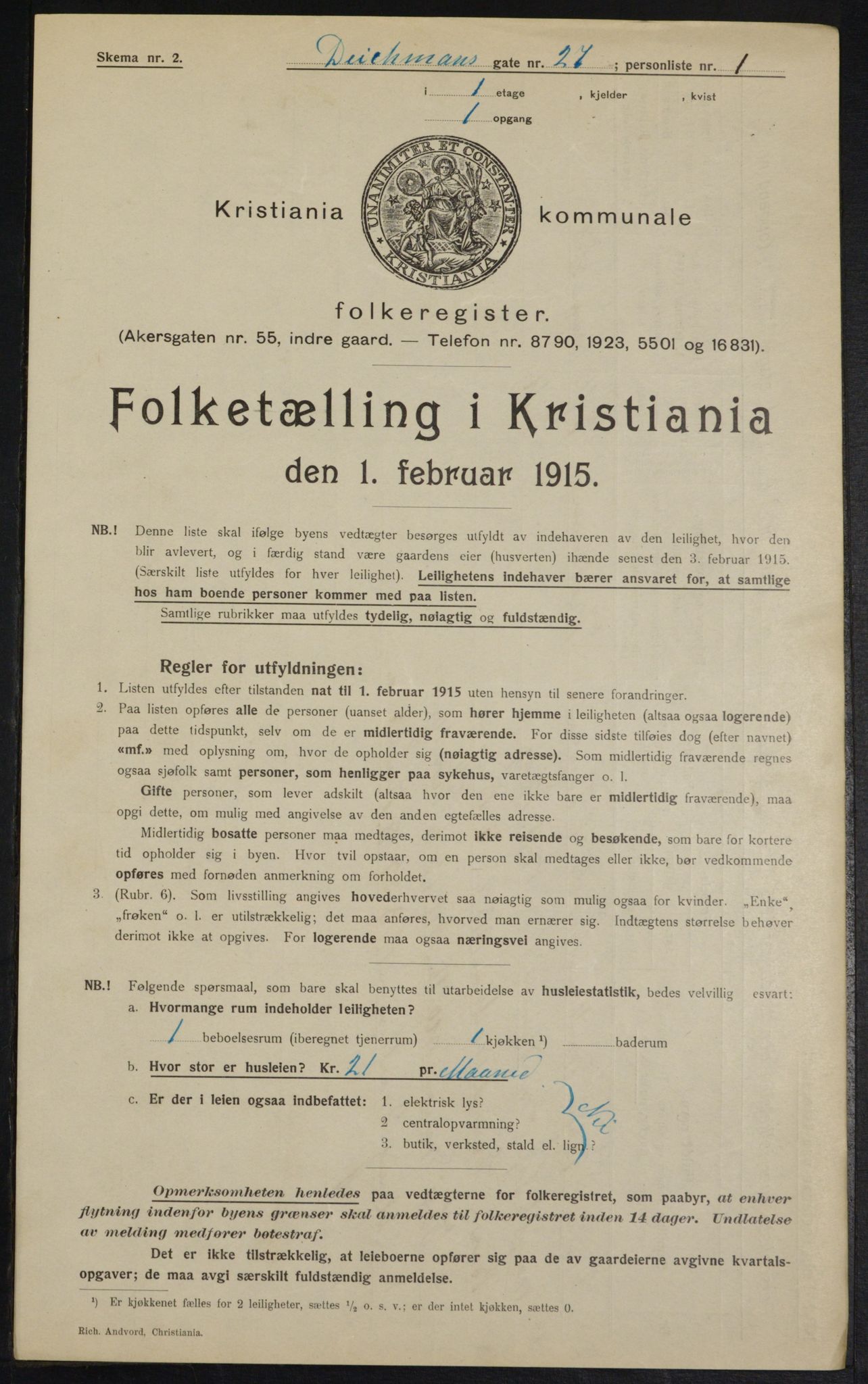 OBA, Municipal Census 1915 for Kristiania, 1915, p. 15809