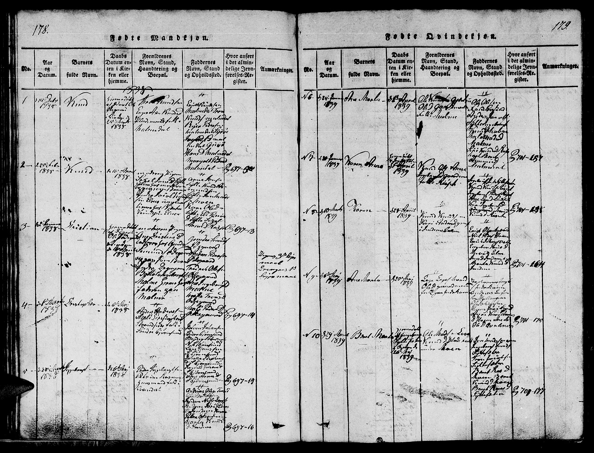 Ministerialprotokoller, klokkerbøker og fødselsregistre - Møre og Romsdal, SAT/A-1454/565/L0752: Parish register (copy) no. 565C01, 1817-1844, p. 178-179
