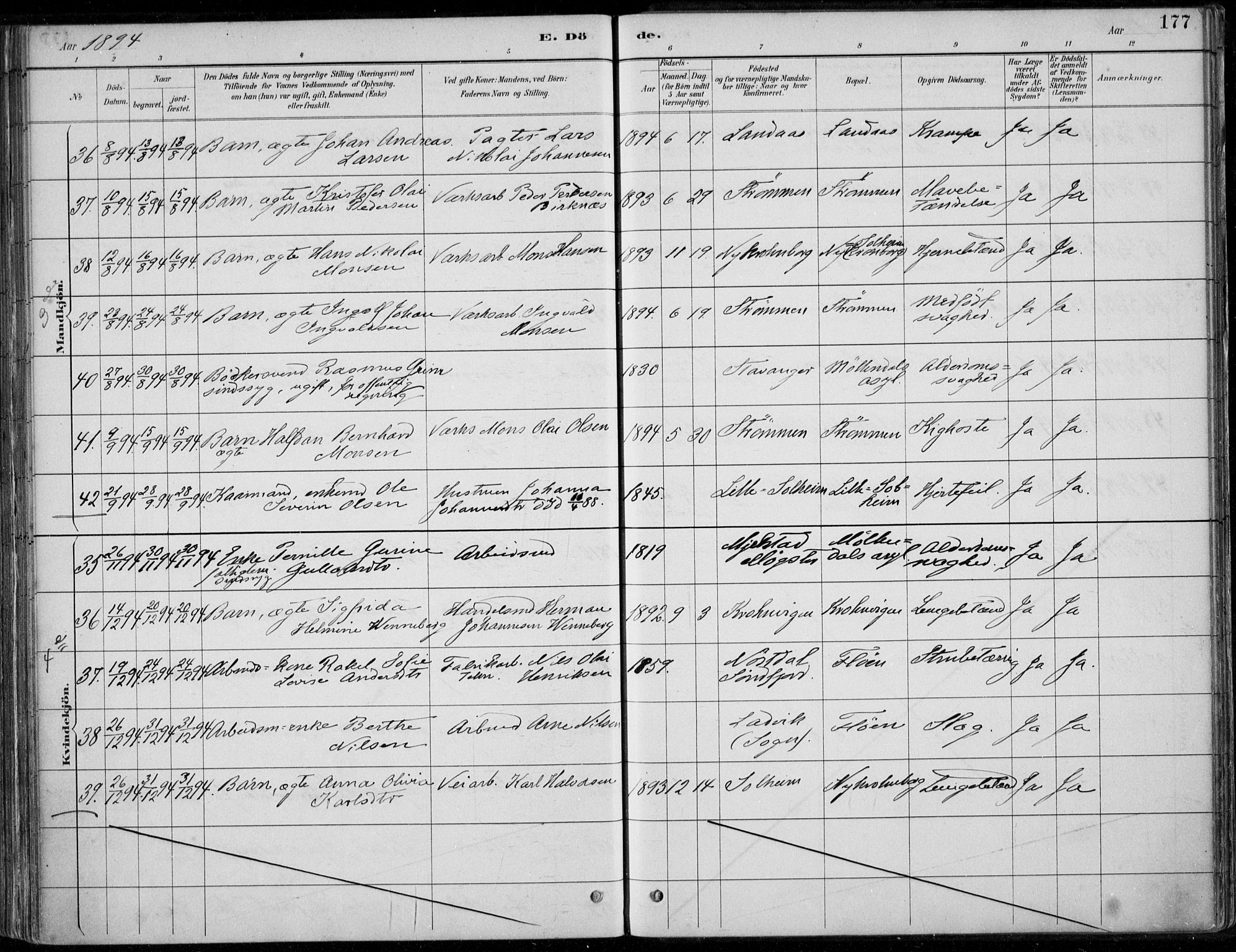 Årstad Sokneprestembete, AV/SAB-A-79301/H/Haa/L0006: Parish register (official) no. B 1, 1886-1901, p. 177