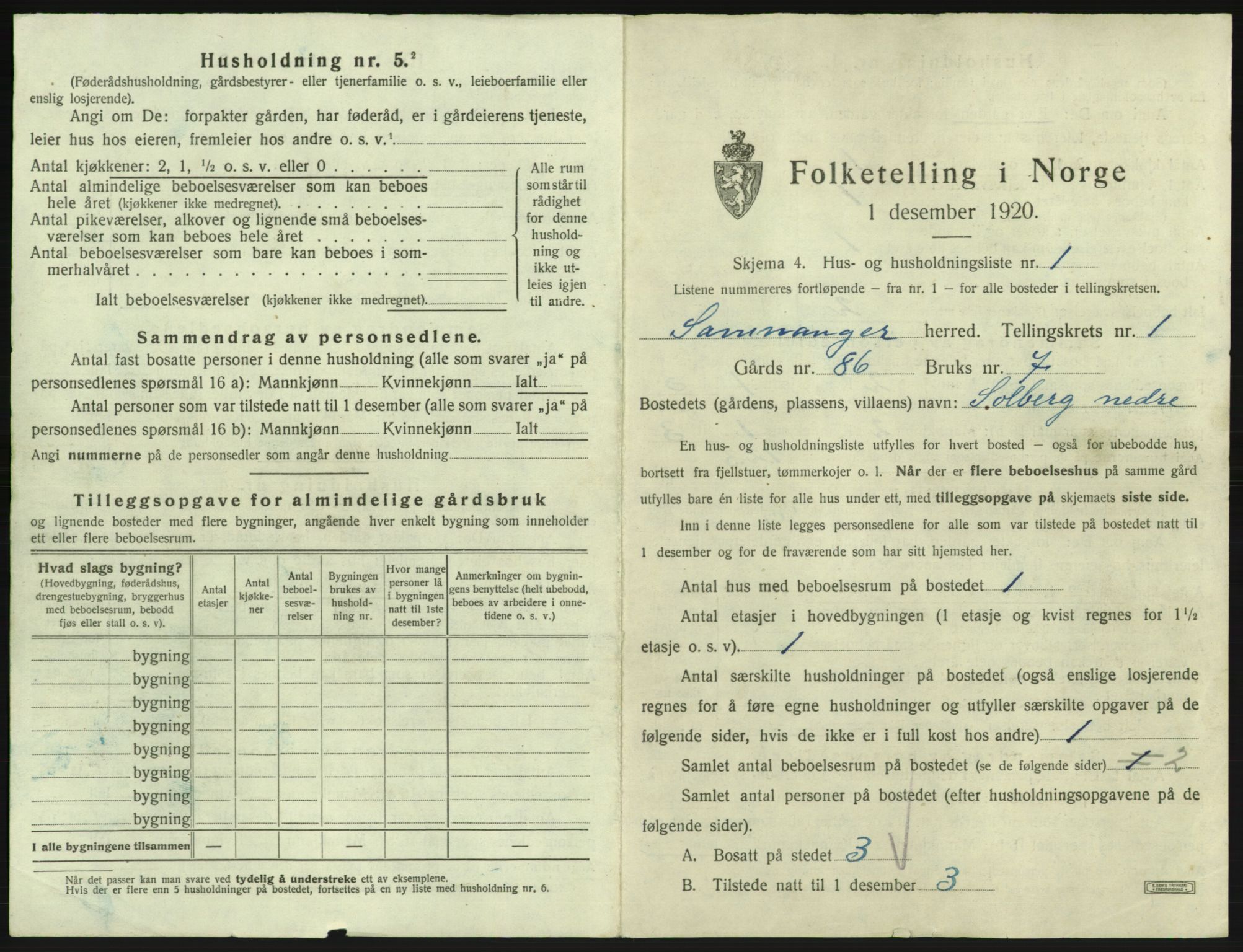 SAB, 1920 census for Samnanger, 1920, p. 48