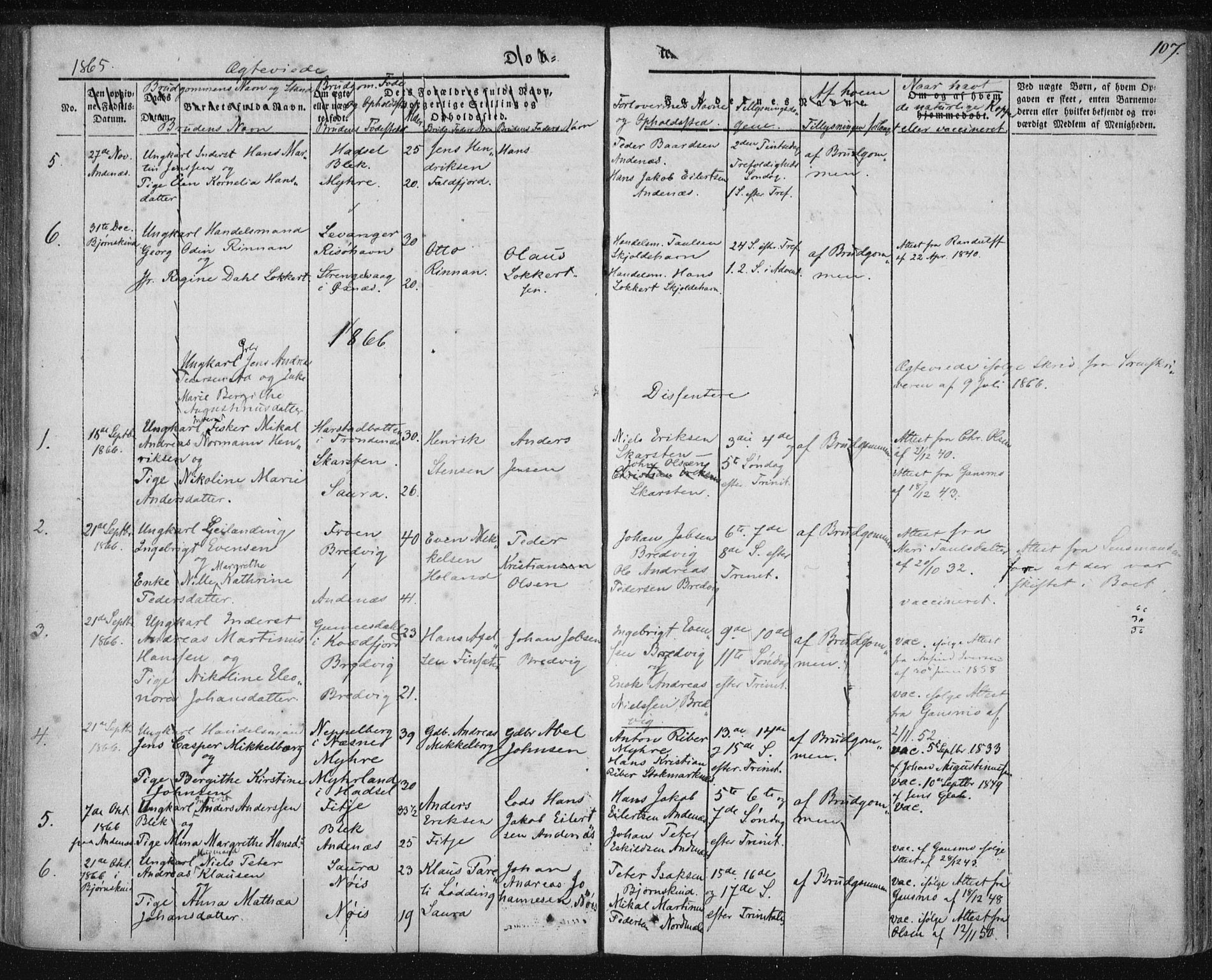 Ministerialprotokoller, klokkerbøker og fødselsregistre - Nordland, AV/SAT-A-1459/897/L1396: Parish register (official) no. 897A04, 1842-1866, p. 107