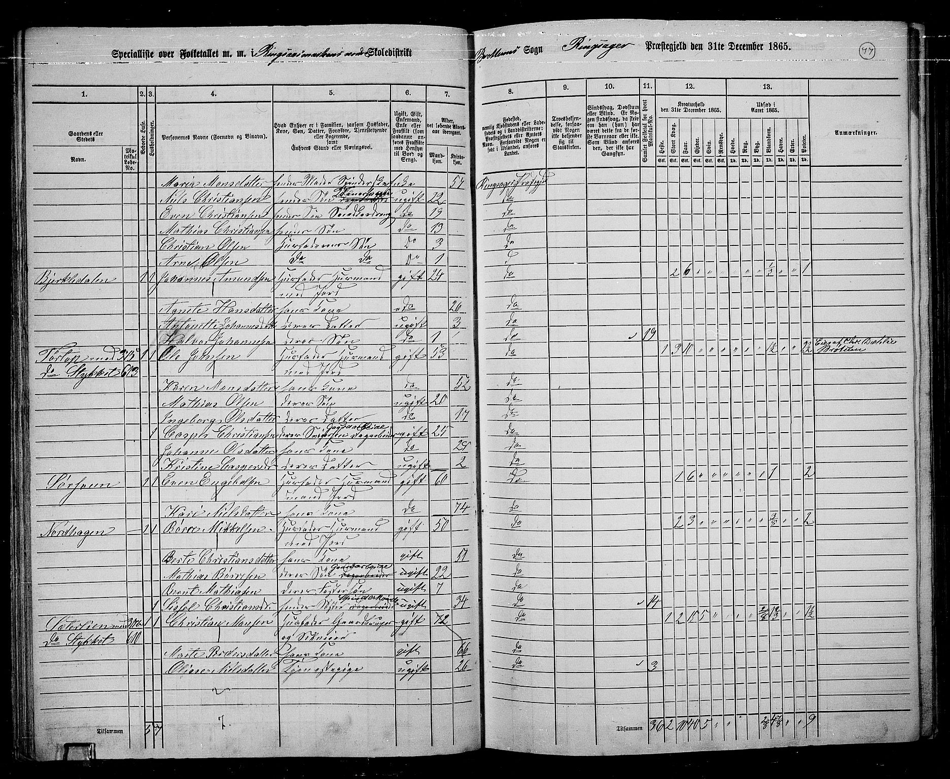 RA, 1865 census for Ringsaker, 1865, p. 329