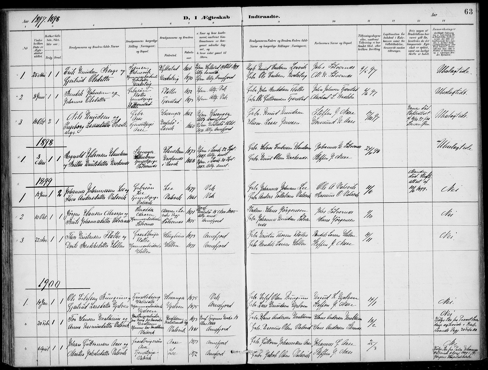 Vik sokneprestembete, SAB/A-81501: Parish register (official) no. C  2, 1891-1910, p. 63
