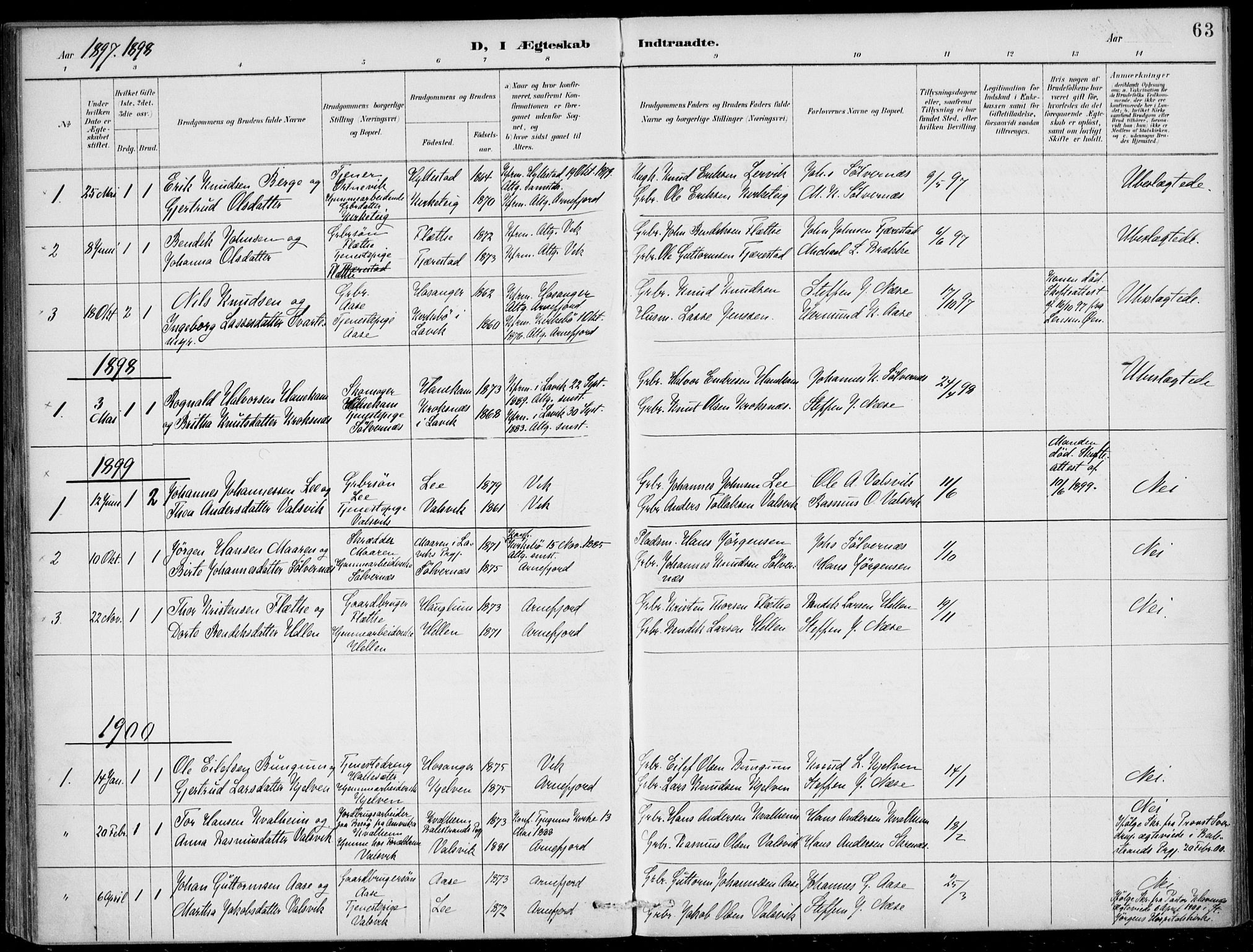 Vik sokneprestembete, AV/SAB-A-81501/H/Haa/Haac/L0002: Parish register (official) no. C  2, 1891-1910, p. 63