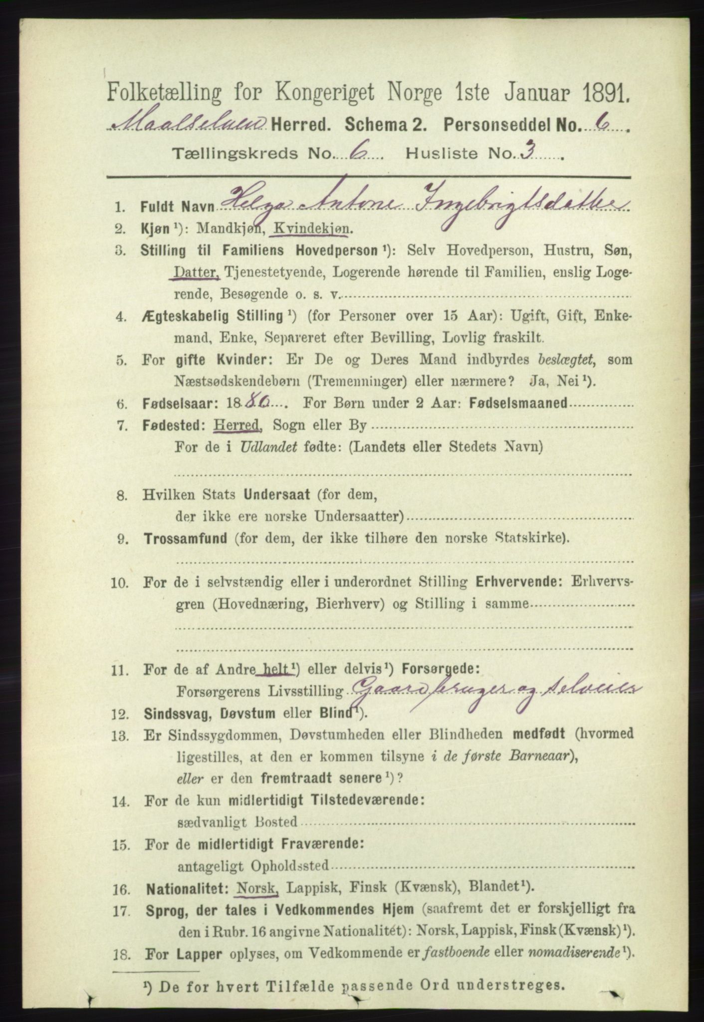 RA, 1891 census for 1924 Målselv, 1891, p. 2056