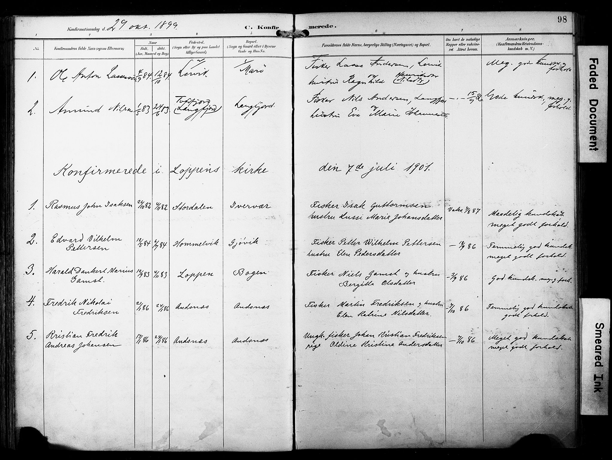 Loppa sokneprestkontor, SATØ/S-1339/H/Ha/L0009kirke: Parish register (official) no. 9, 1895-1909, p. 98