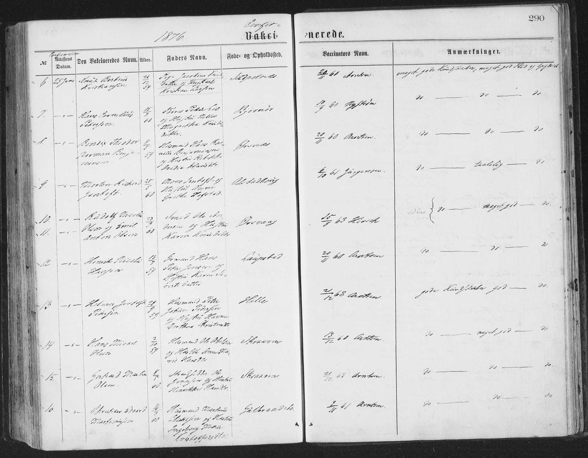 Ministerialprotokoller, klokkerbøker og fødselsregistre - Nordland, AV/SAT-A-1459/874/L1057: Parish register (official) no. 874A01, 1866-1877, p. 290