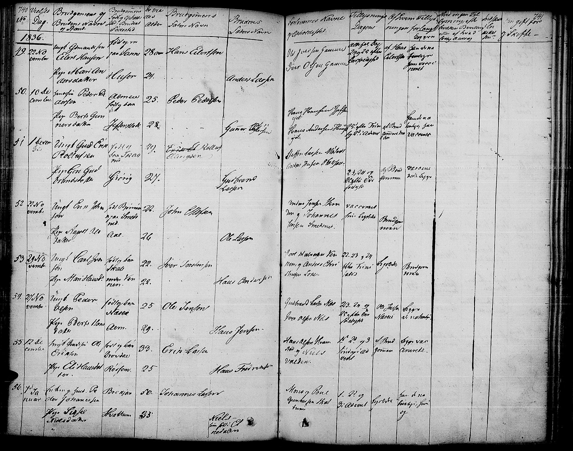 Gran prestekontor, SAH/PREST-112/H/Ha/Haa/L0010: Parish register (official) no. 10, 1824-1842, p. 740-741