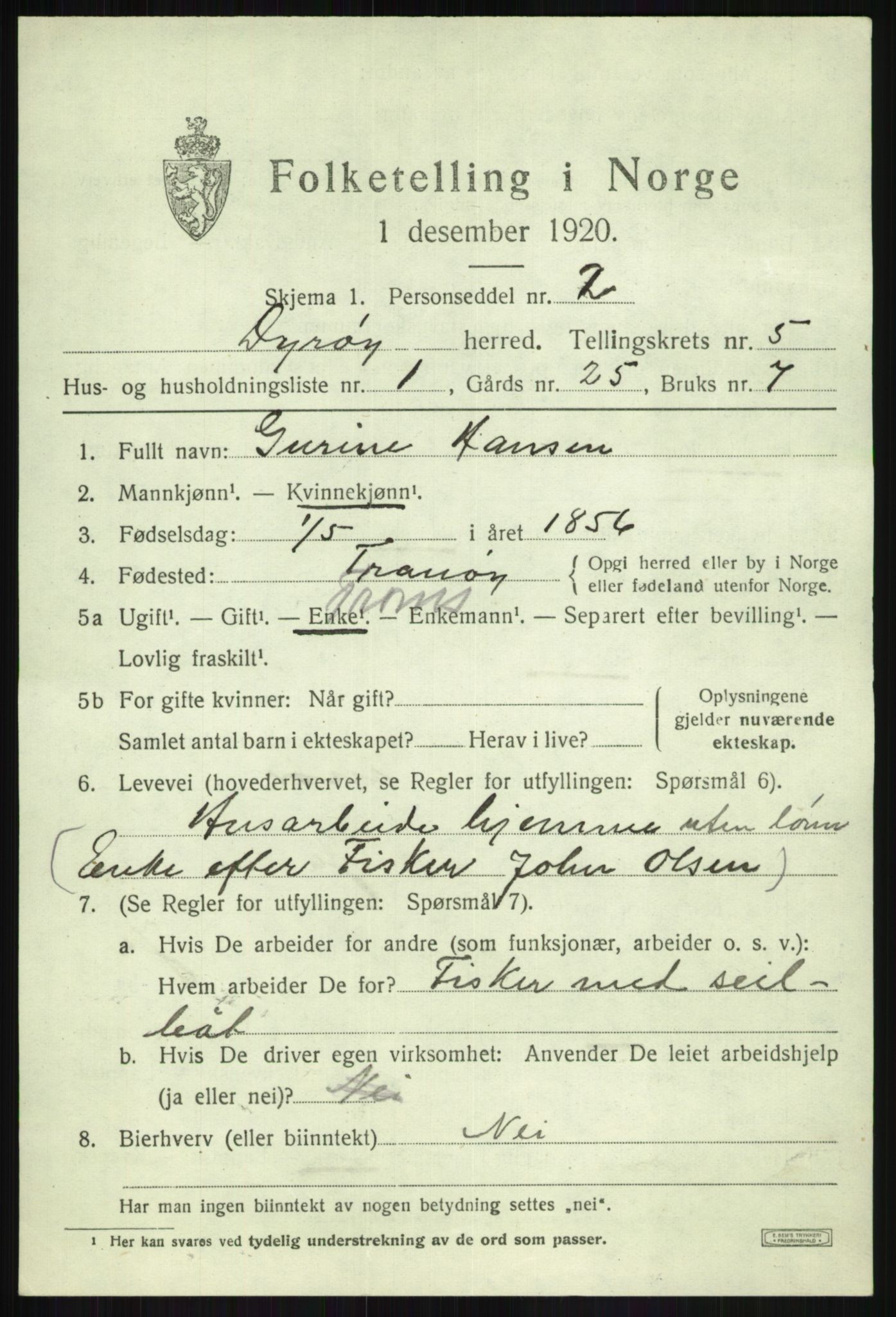 SATØ, 1920 census for Dyrøy, 1920, p. 2699